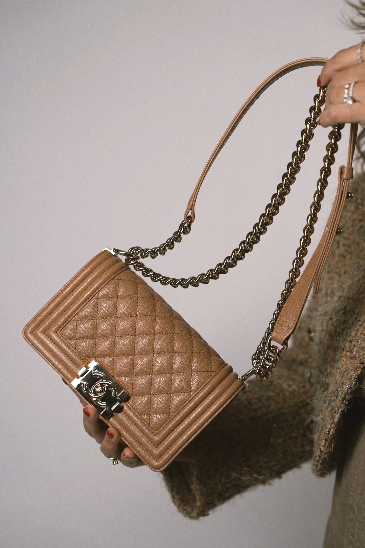 21K Caramel Boy Bag Small Caviar Quilted LGHW