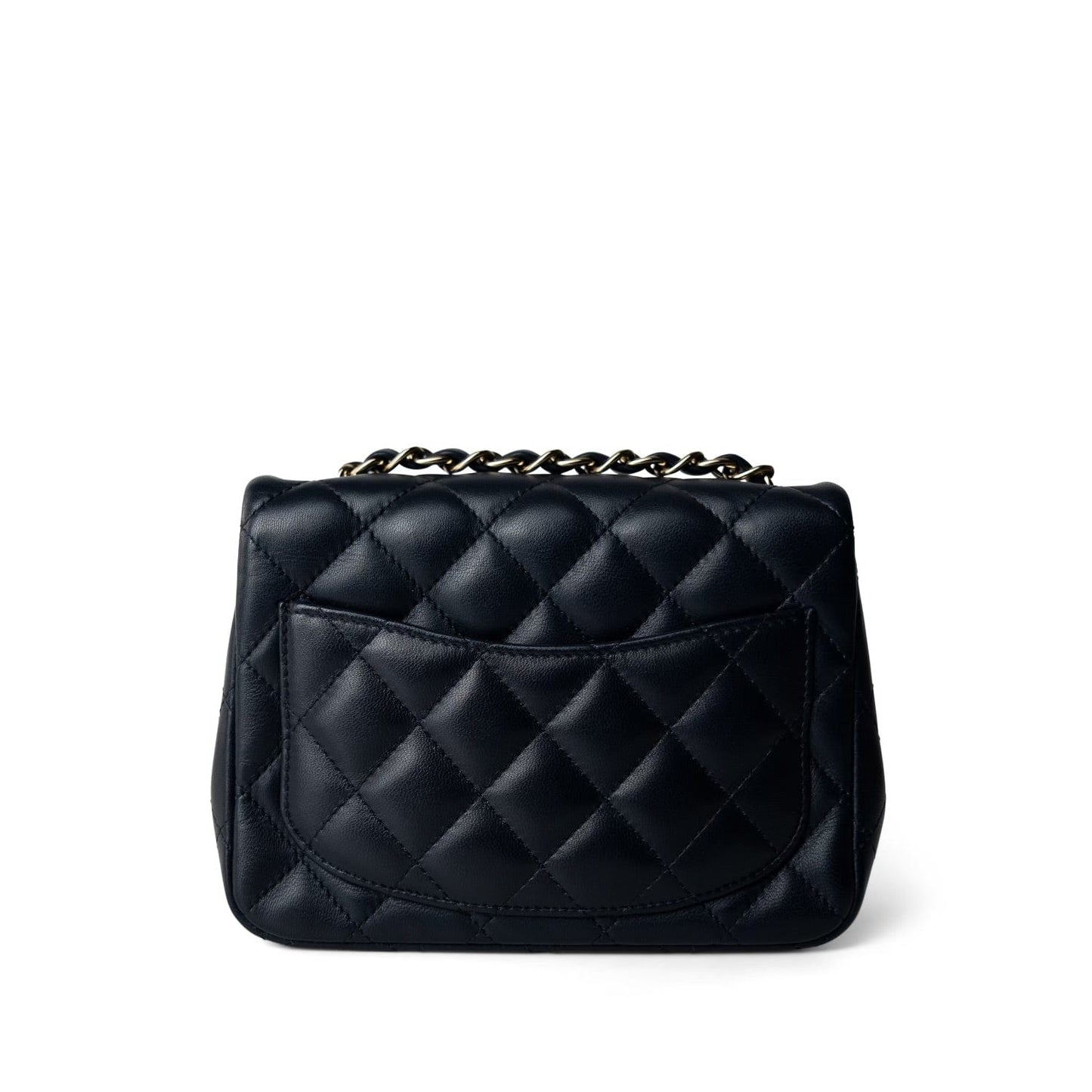 Navy Lambskin Quilted Mini Square Flap Bag LGHW