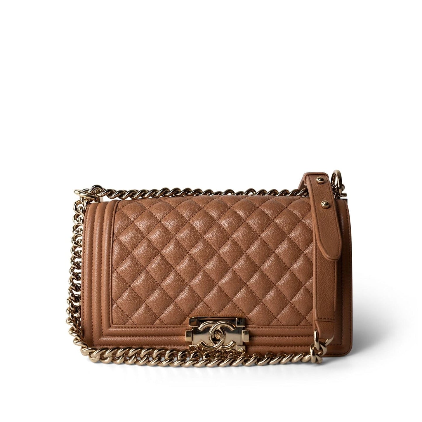 21K Caramel Caviar Quilted Boy Bag Old Medium Light Gold Hardware