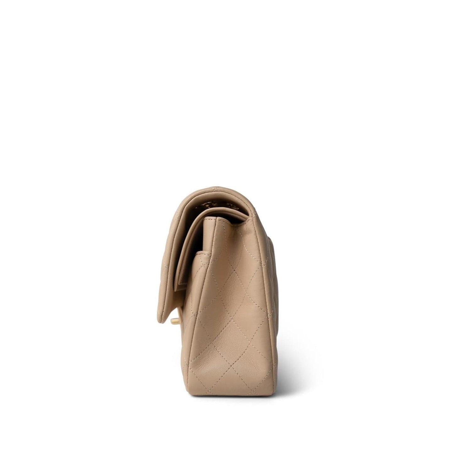 Beige Lambskin Quilted Classic Flap Medium Gold Hardware