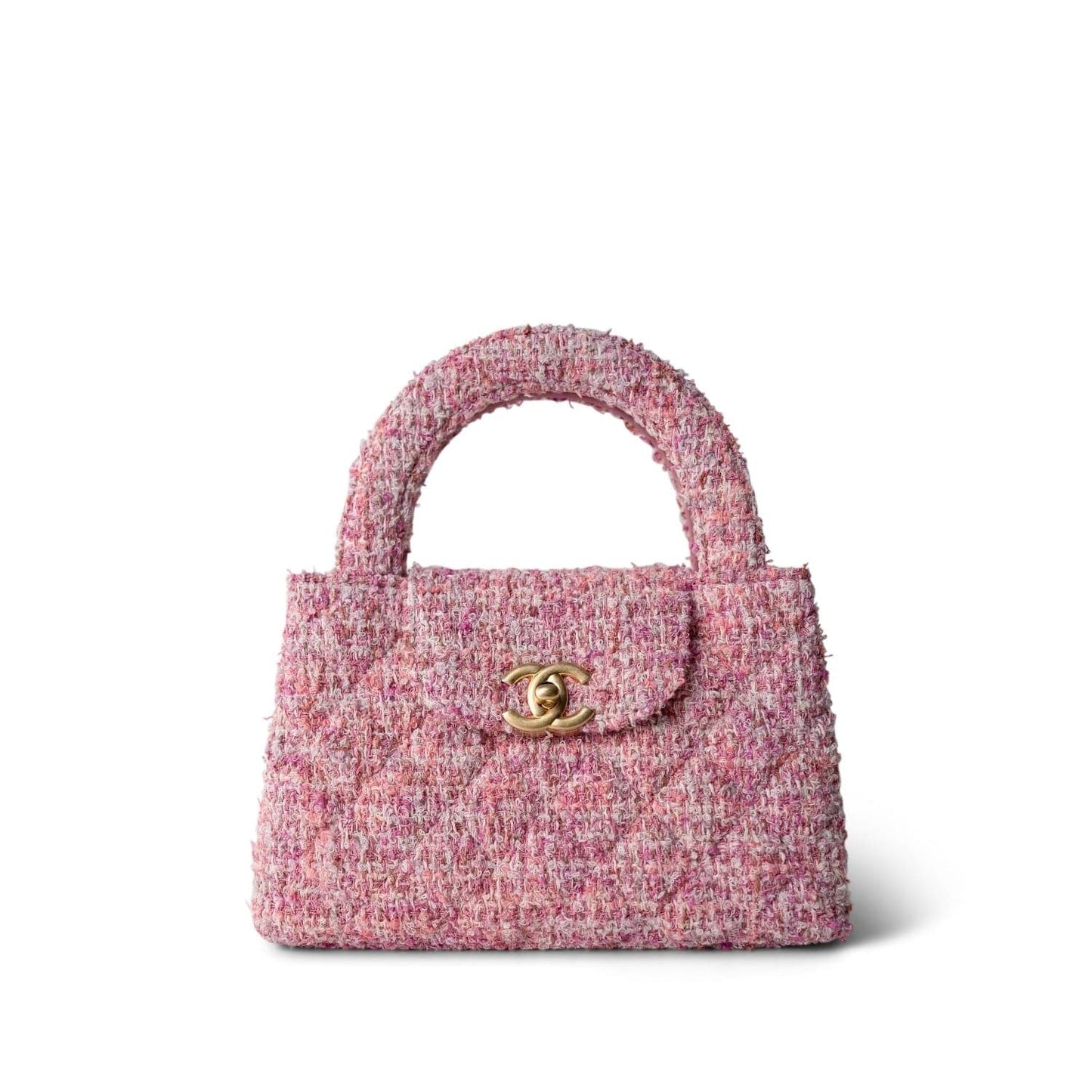 24P Pink Tweed Quilted Nano Kelly Shopper Aged Gold Hardware