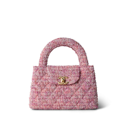 24P Pink Tweed Quilted Nano Kelly Shopper Aged Gold Hardware