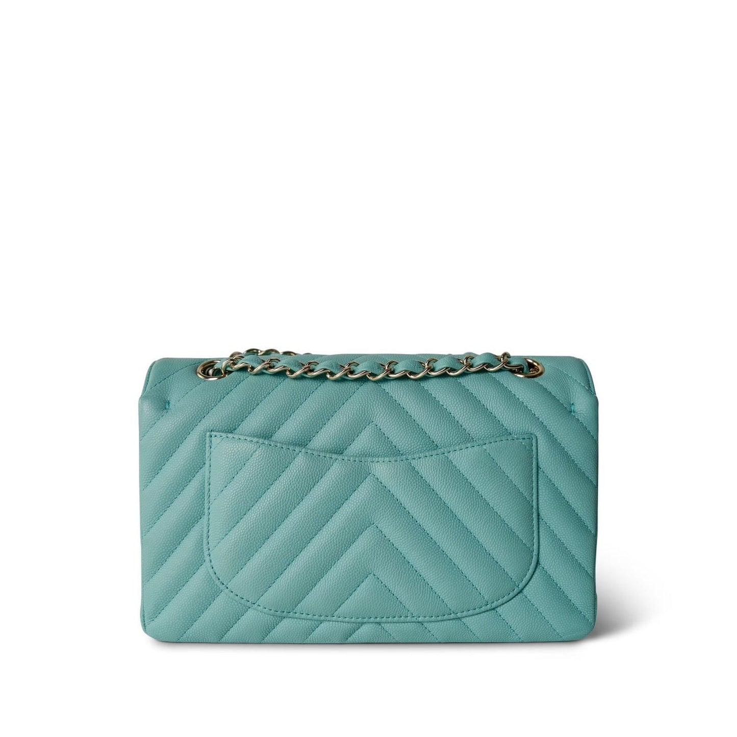 Tiffany Blue Caviar Chevron Quilted Classic Flap Small LGHW