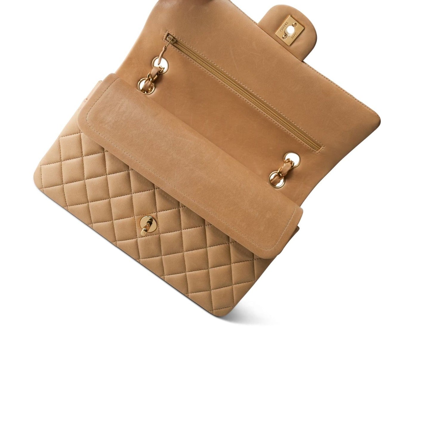 Vintage Beige Lambskin Quilted Medium Classic Flap Gold Hardware