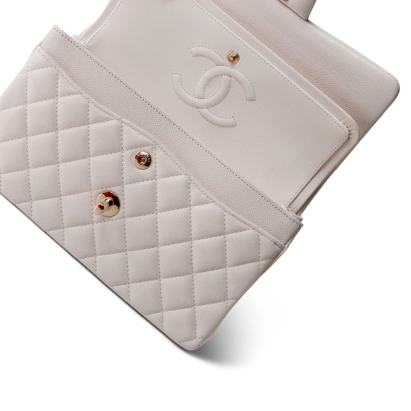 21S White Caviar Quilted Classic Flap Small LGHW