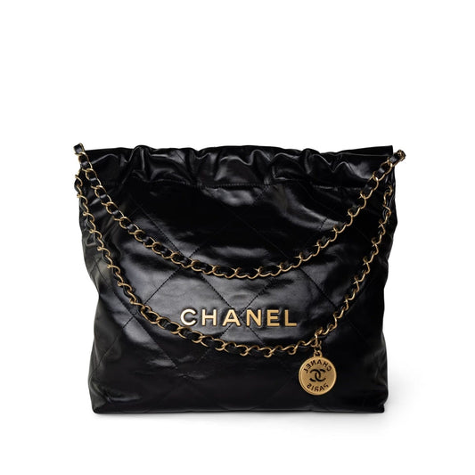 24C Black Calfskin Quilted 22 Hobo Bag Small Antique Gold Hardware