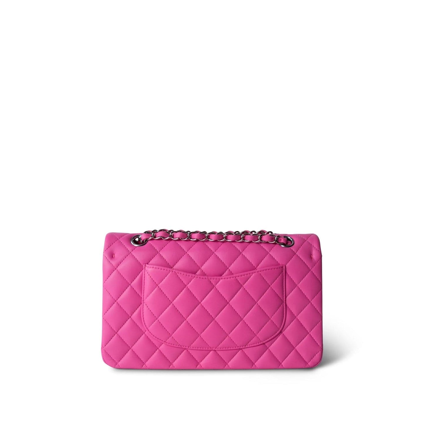 21S Neon Pink Lambskin Quilted Classic Flap Medium Silver Hardware