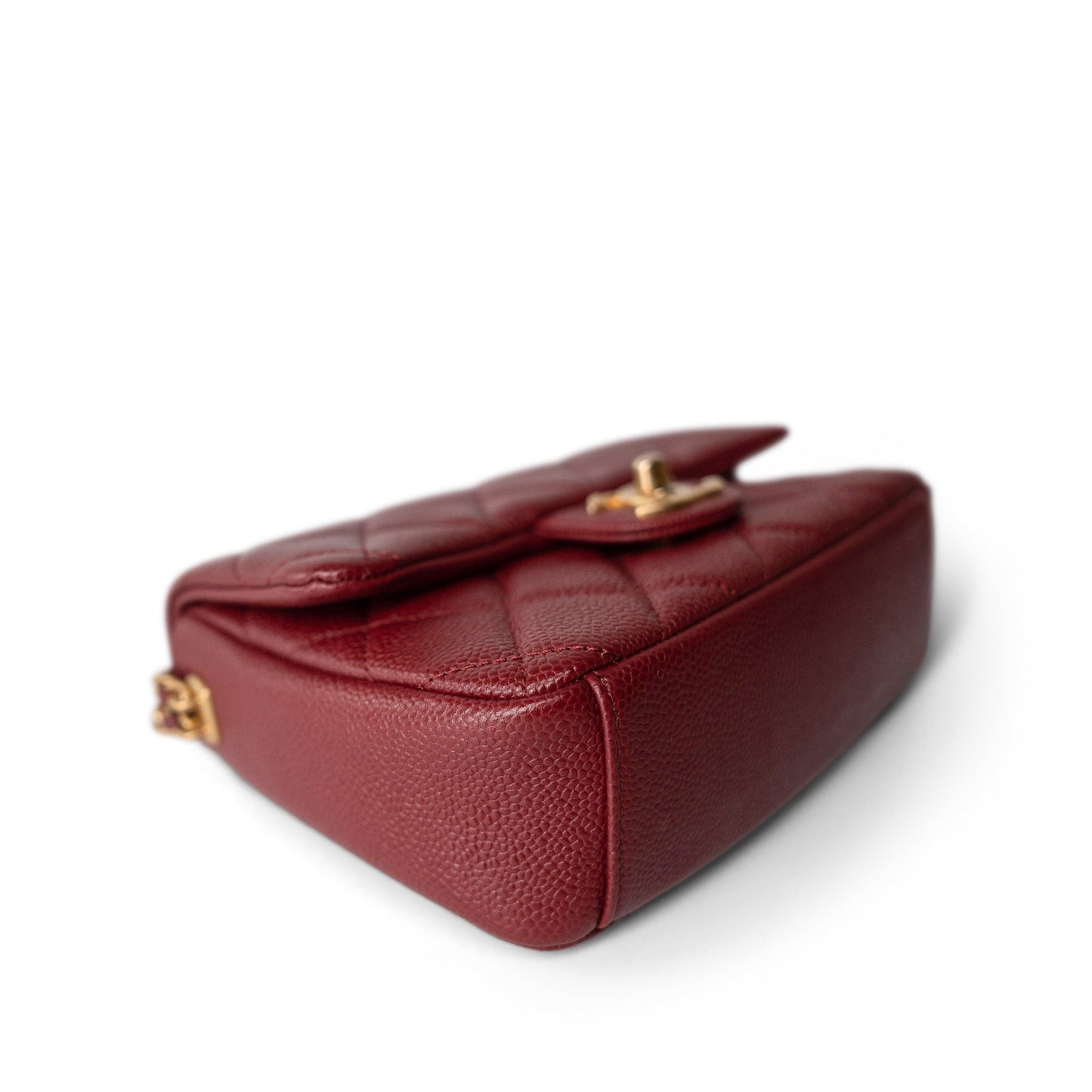 Burgundy Caviar Quilted Chain Medallion Flap Mini Antique Gold Hardware