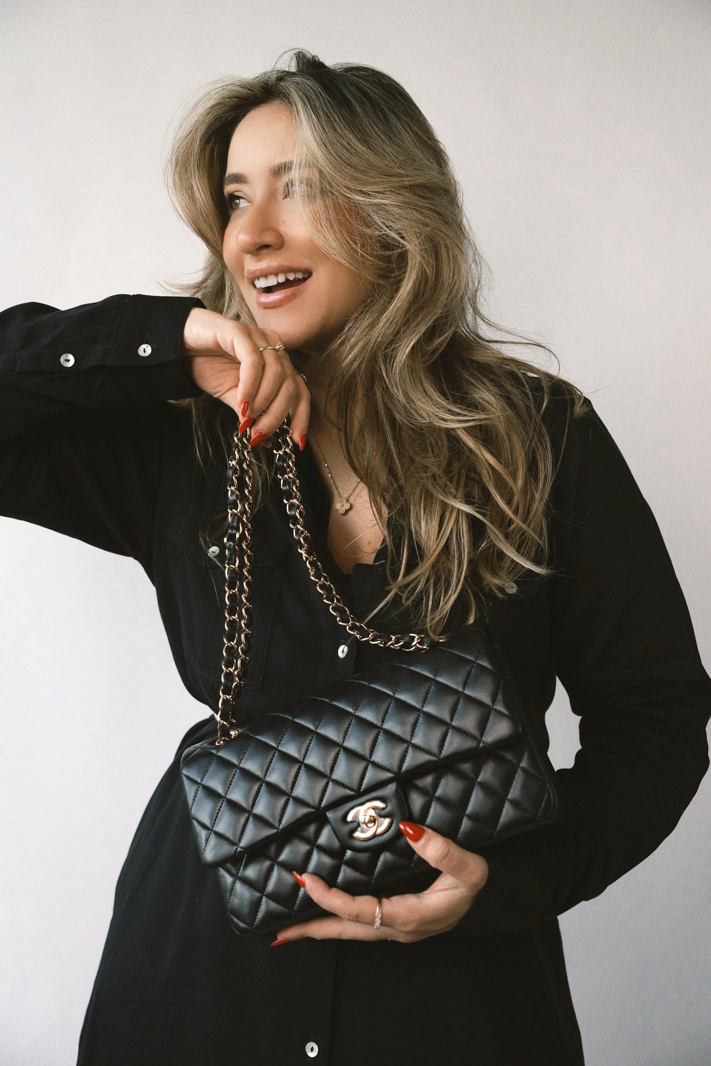 21B Black Lambskin Quilted Classic Flap Small Rose Gold Hardware