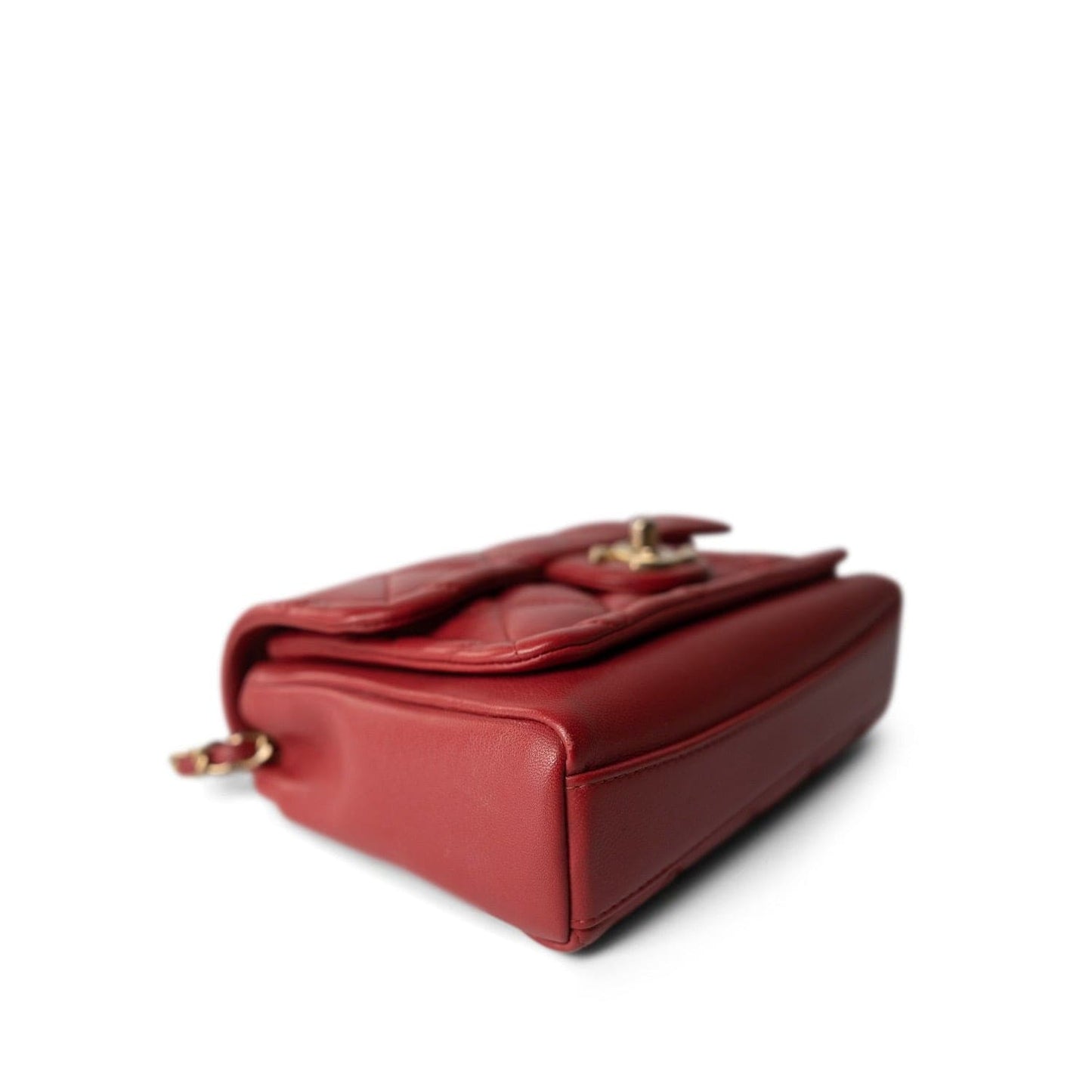 Red Lambskin Quilted Single Flap Chain Leather Link Bag