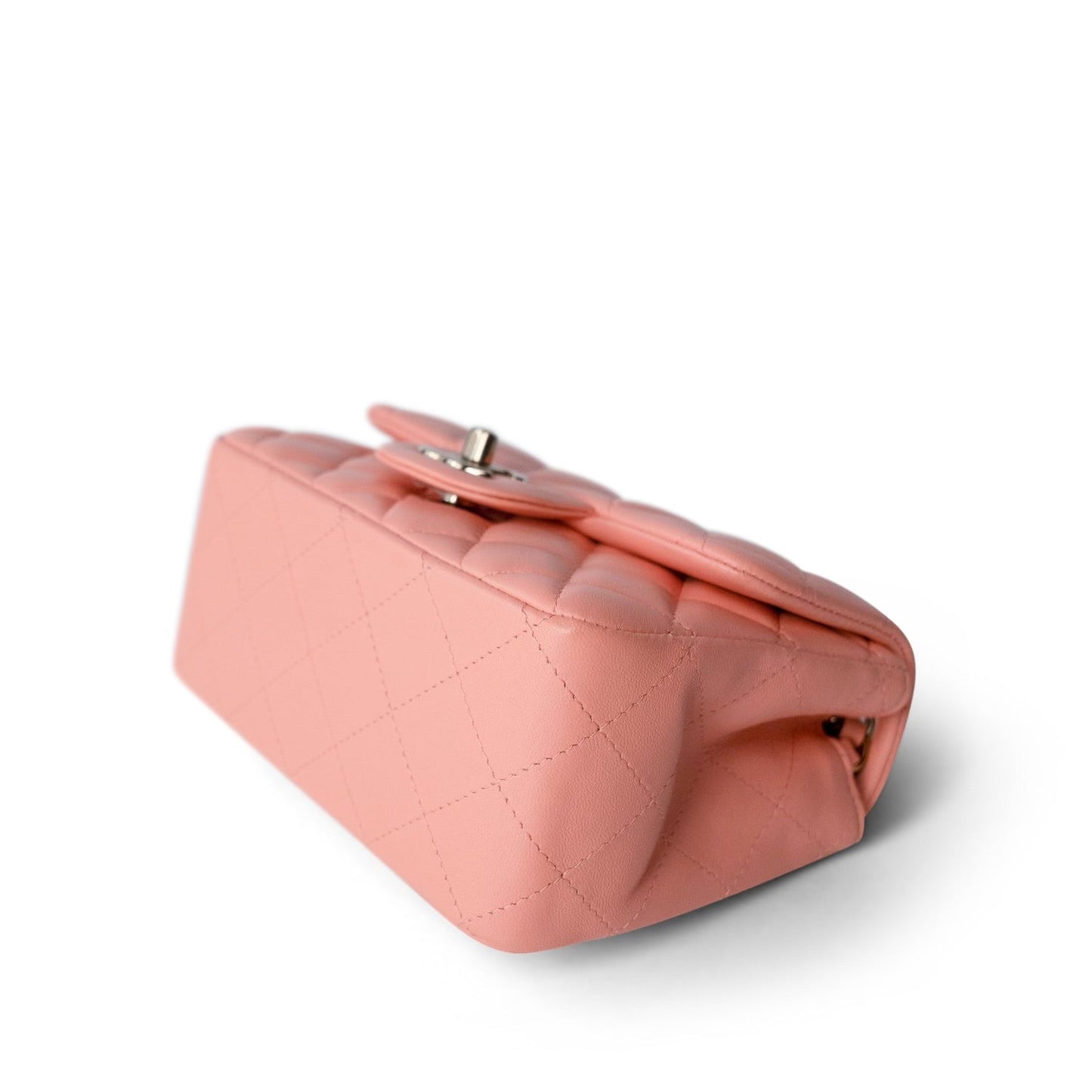 Peach Lambskin Quilted Mini Square Flap LGHW