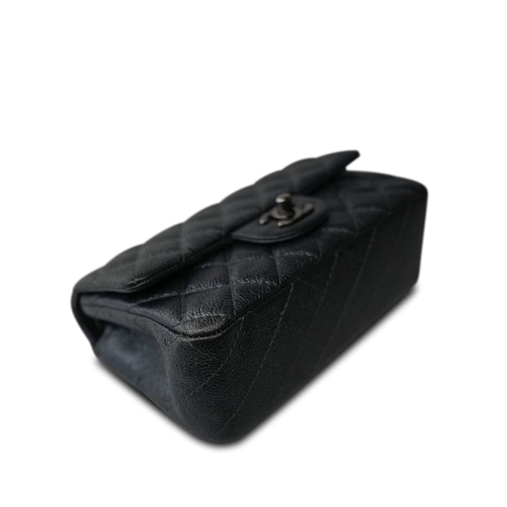 15C Charcoal Glittery Caviar Quilted Mini Rectangular Flap