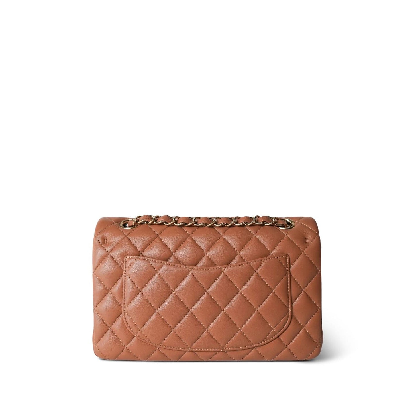 22S Caramel Lambskin Quilted Small Classic Flap Light Gold Hardware