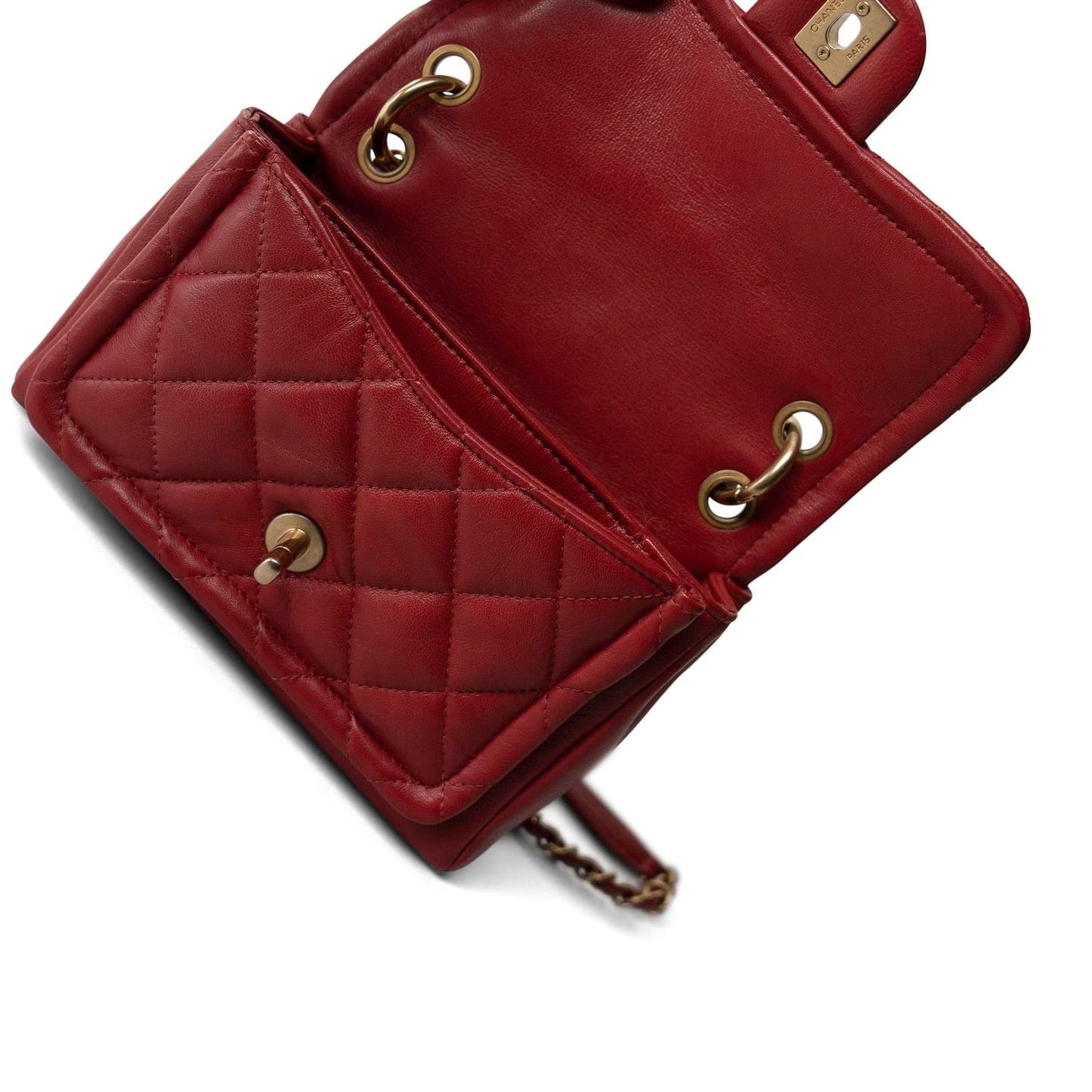 Red Lambskin Quilted Single Flap Chain Leather Link Bag