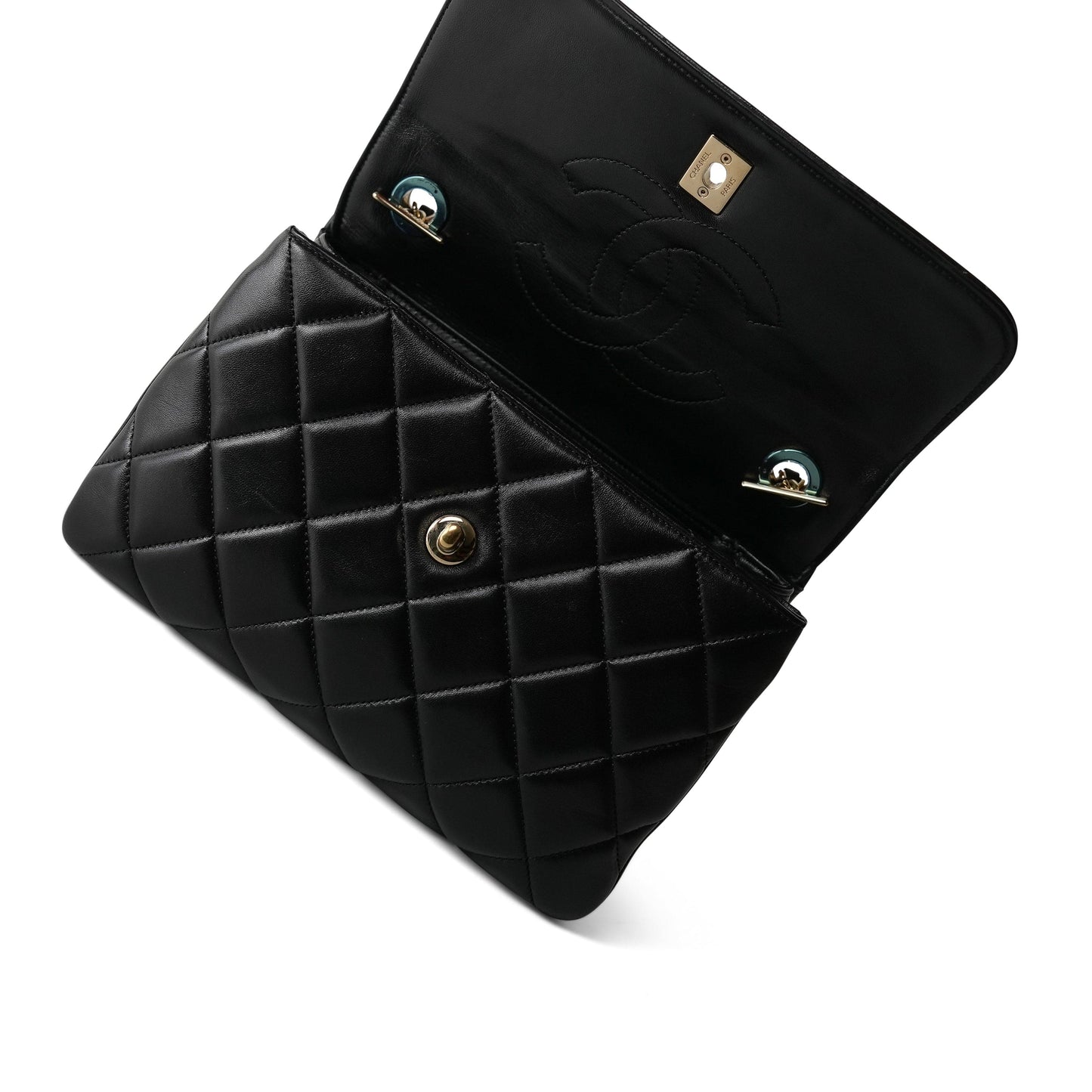 Black Lambskin Quilted Small Trendy CC