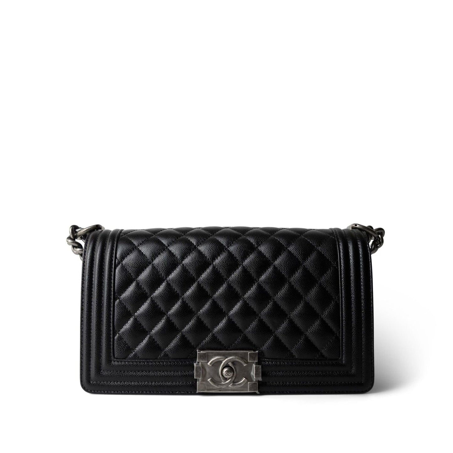 Black Caviar Quilted Boy Bag Old Medium Ruthenium Hardware