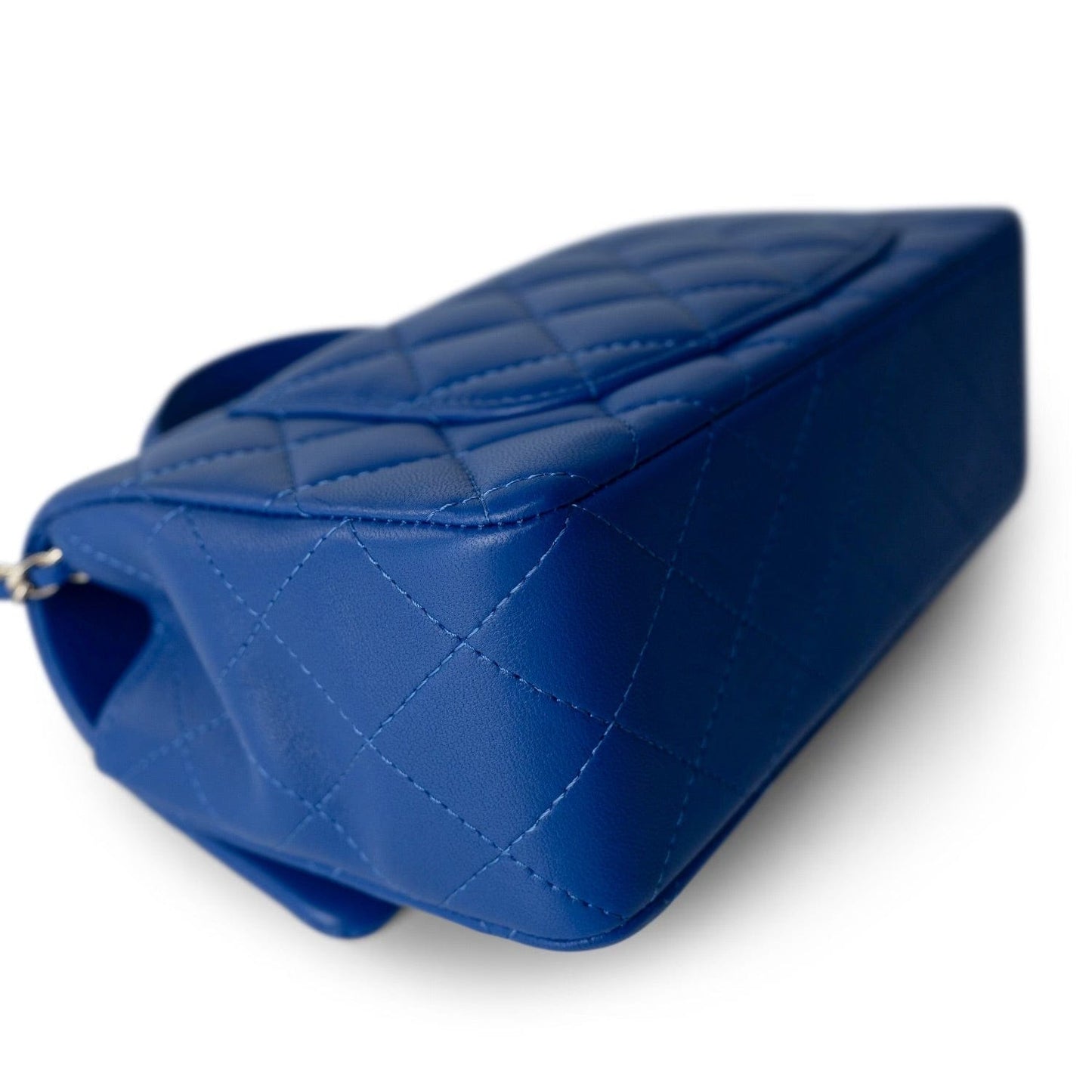 Blue Lambskin Quilted Mini Top Handle Light Gold Hardware