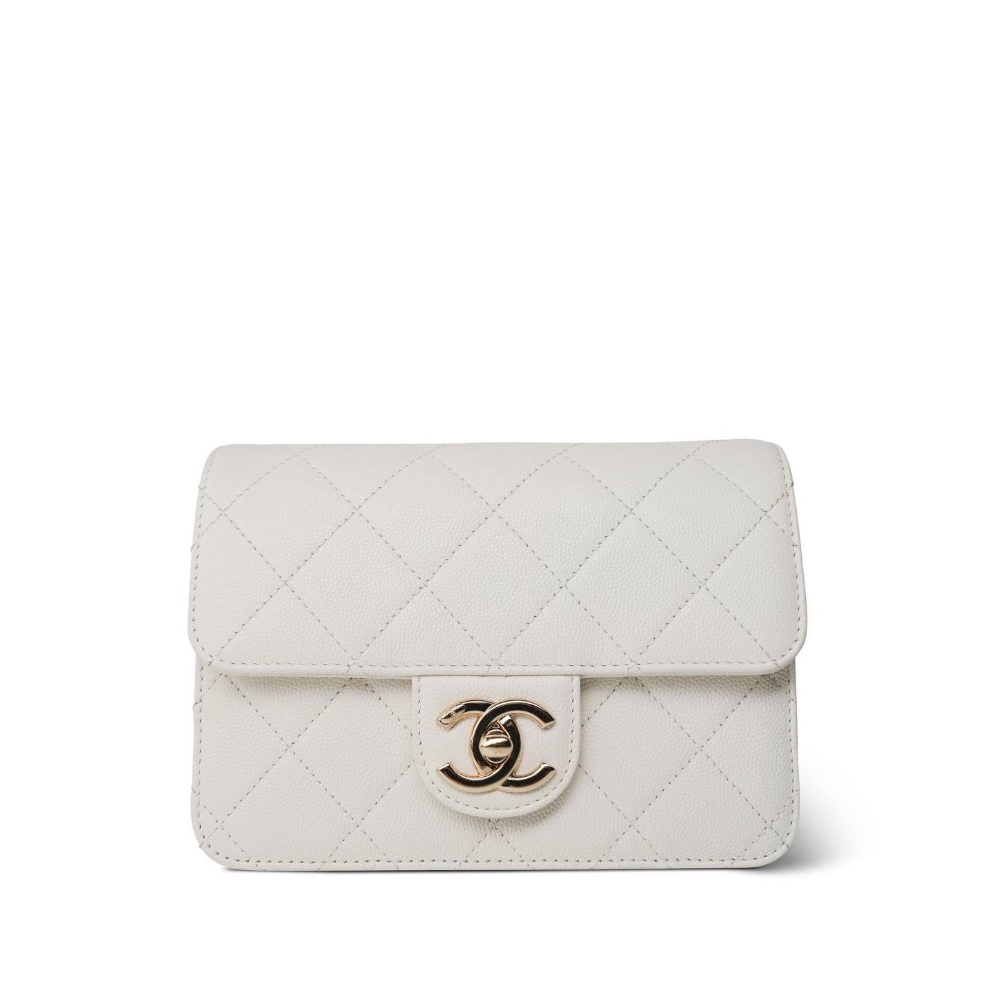 22C White Caviar Quilted Like A Wallet Flap Bag LGHW