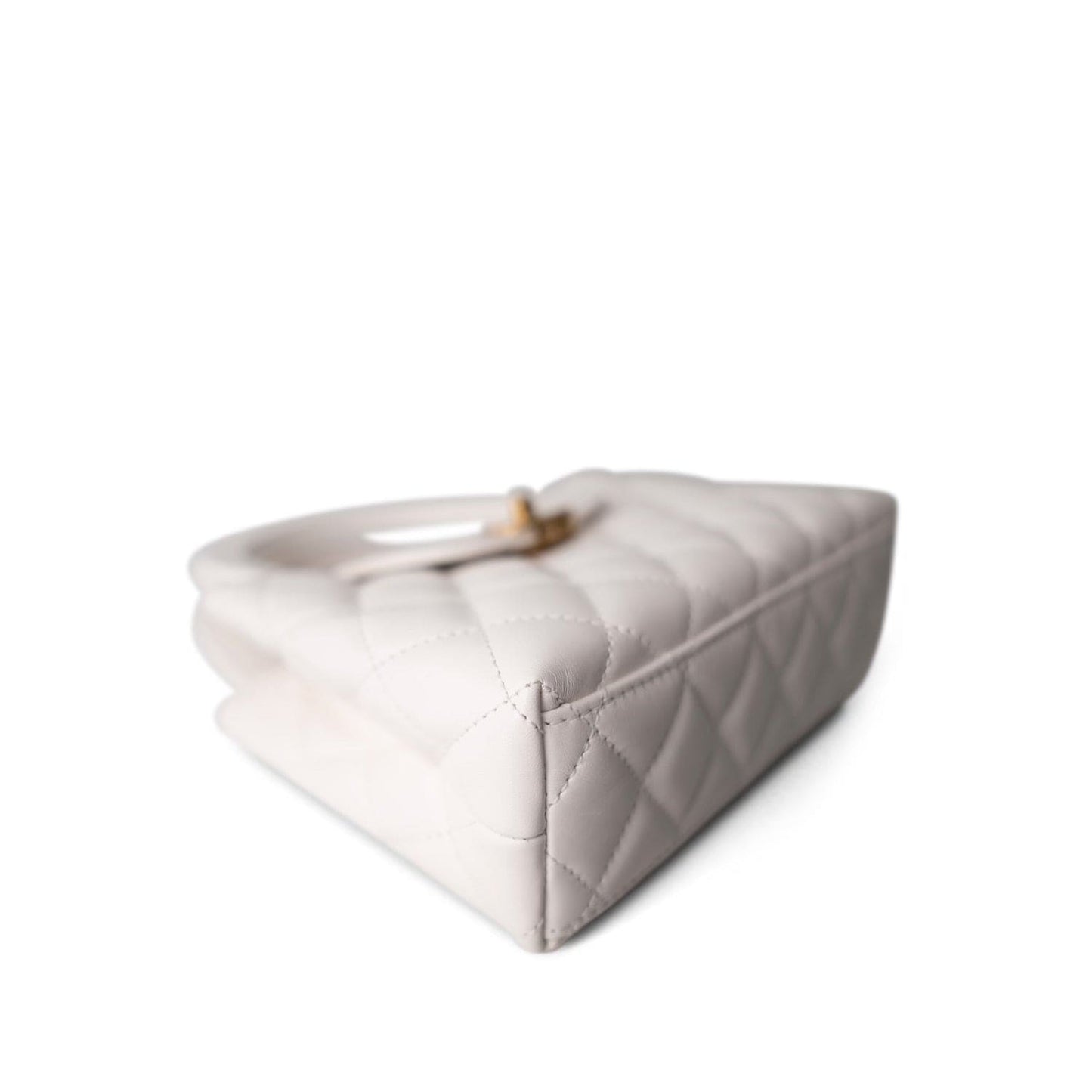 24P Shiny Aged Calfskin Quilted Nano Kelly Shopper White Antique Gold Hardware