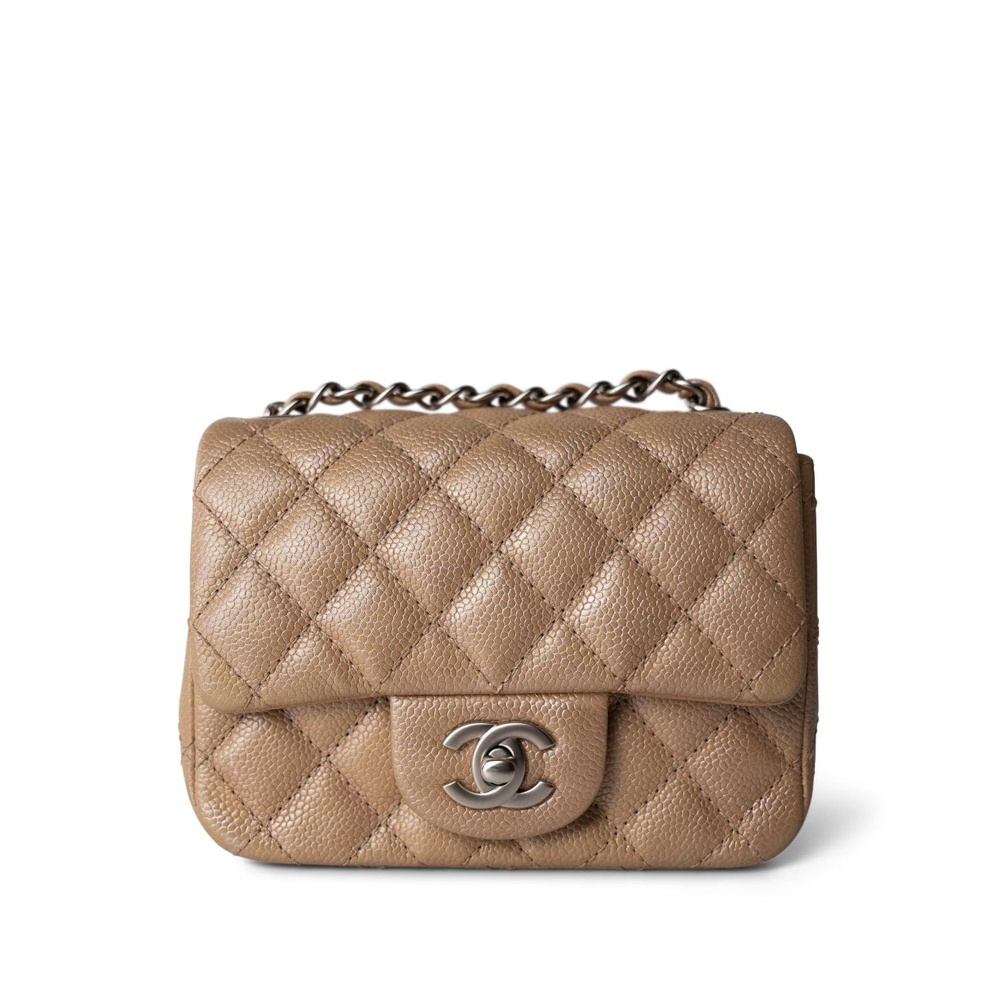 Pearly Beige Caviar Quilted Mini Square Flap SHW