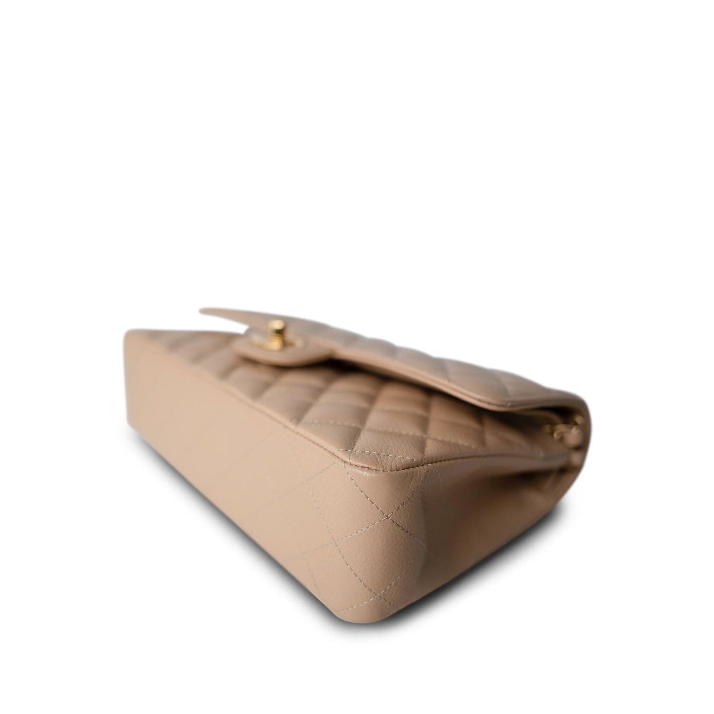 Beige Clair Caviar Quilted Classic Flap Medium Gold Hardware