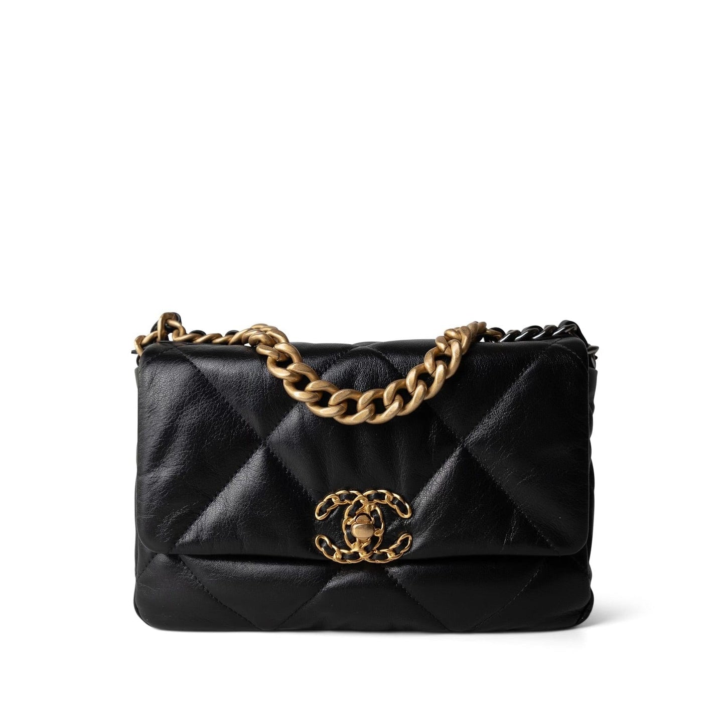 Black Goatskin Quilted 19 Flap Small MHW