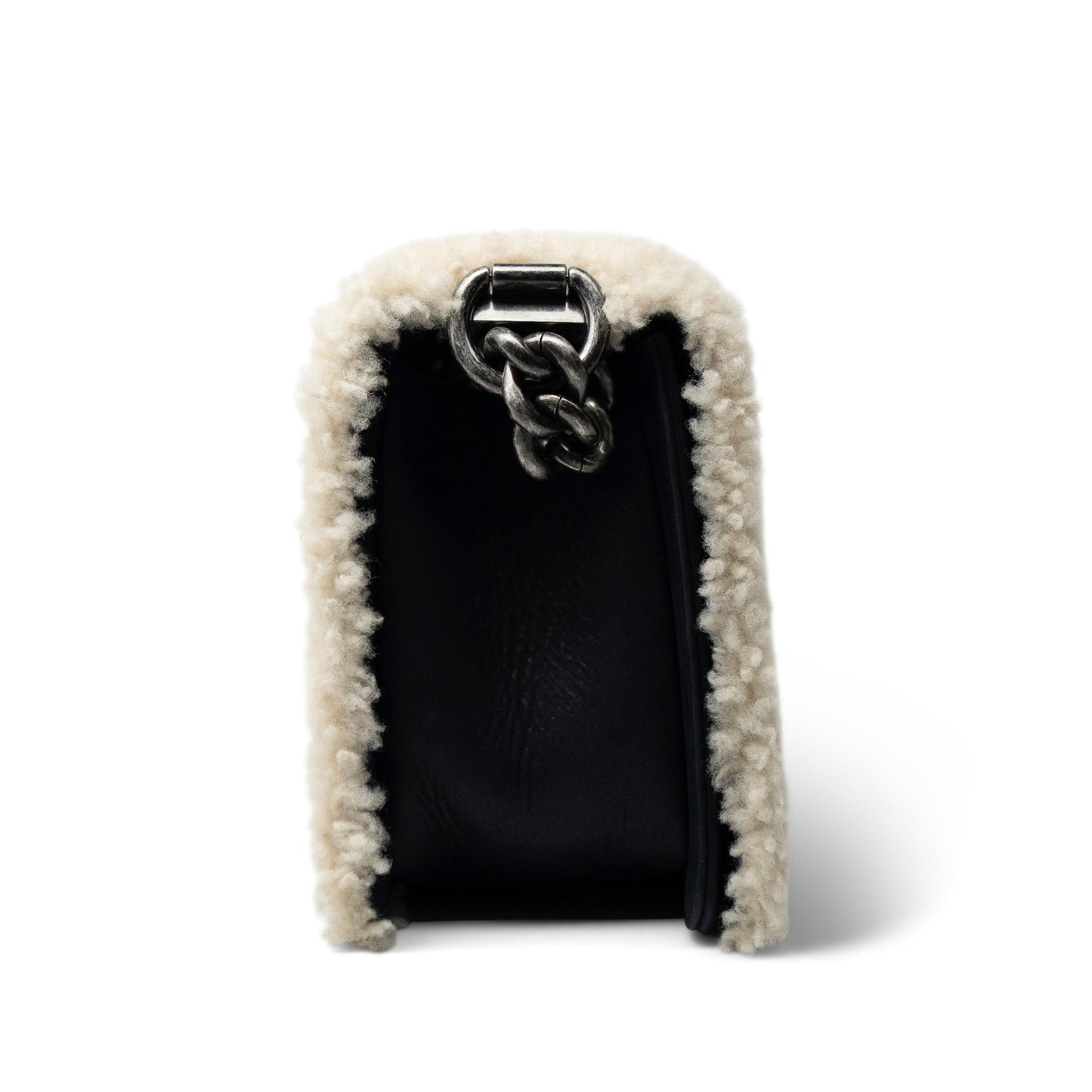 Navy/Cream Shearling Boy Bag Old Medium Ruthenium Hardware