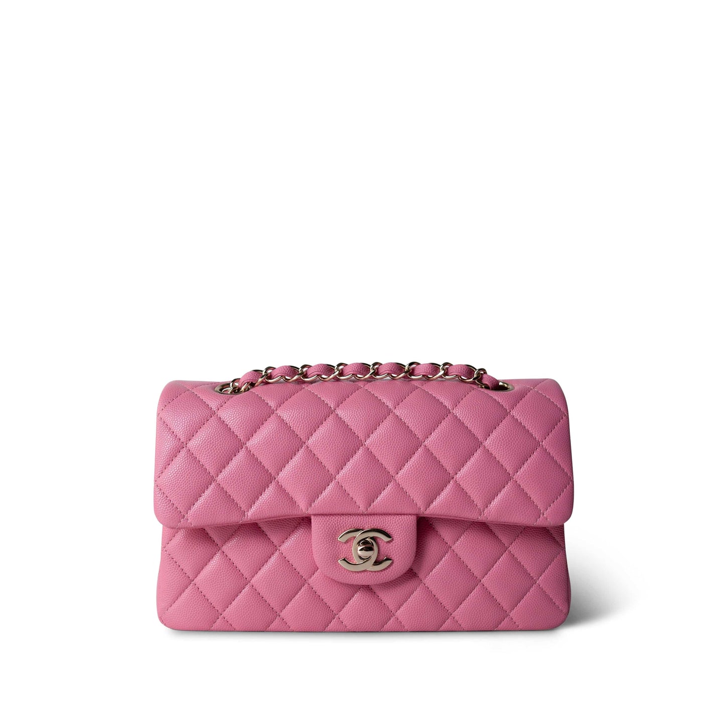 21P Pink Caviar Quilted Small Classic Flap Light Gold Hardware