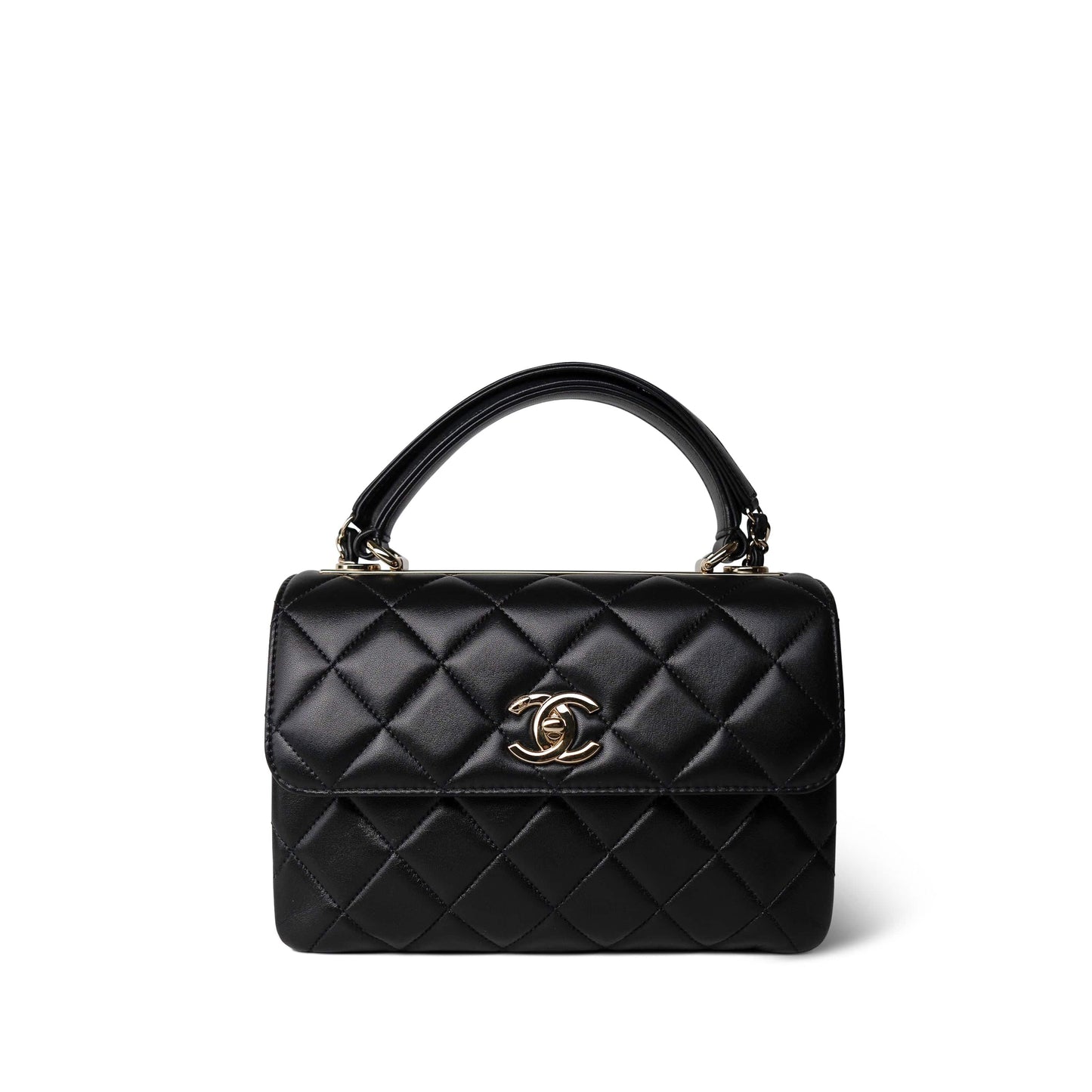 Black Lambskin Quilted Small Trendy CC LGHW