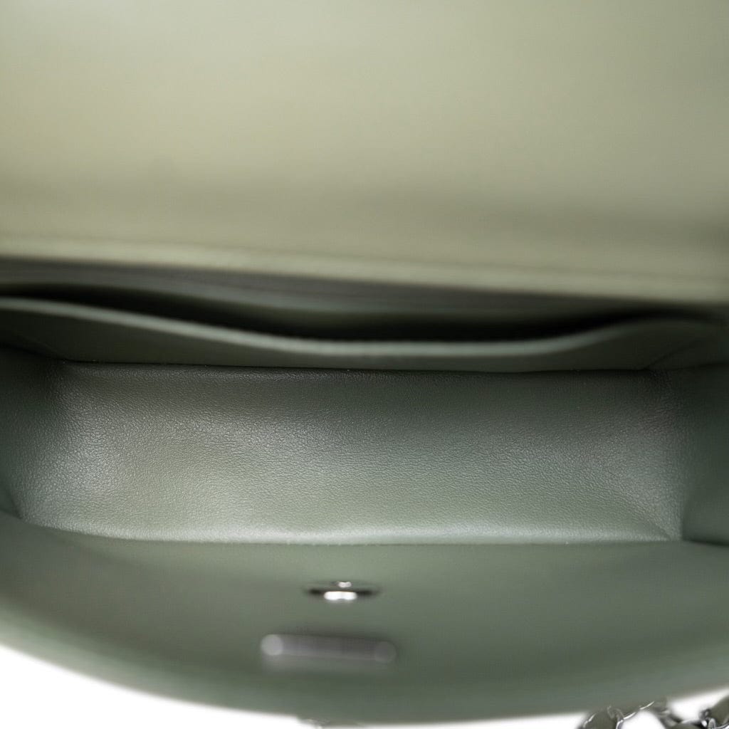 21B Dark Green Lambskin Quilted Mini Rectangular Flap Silver Hardware