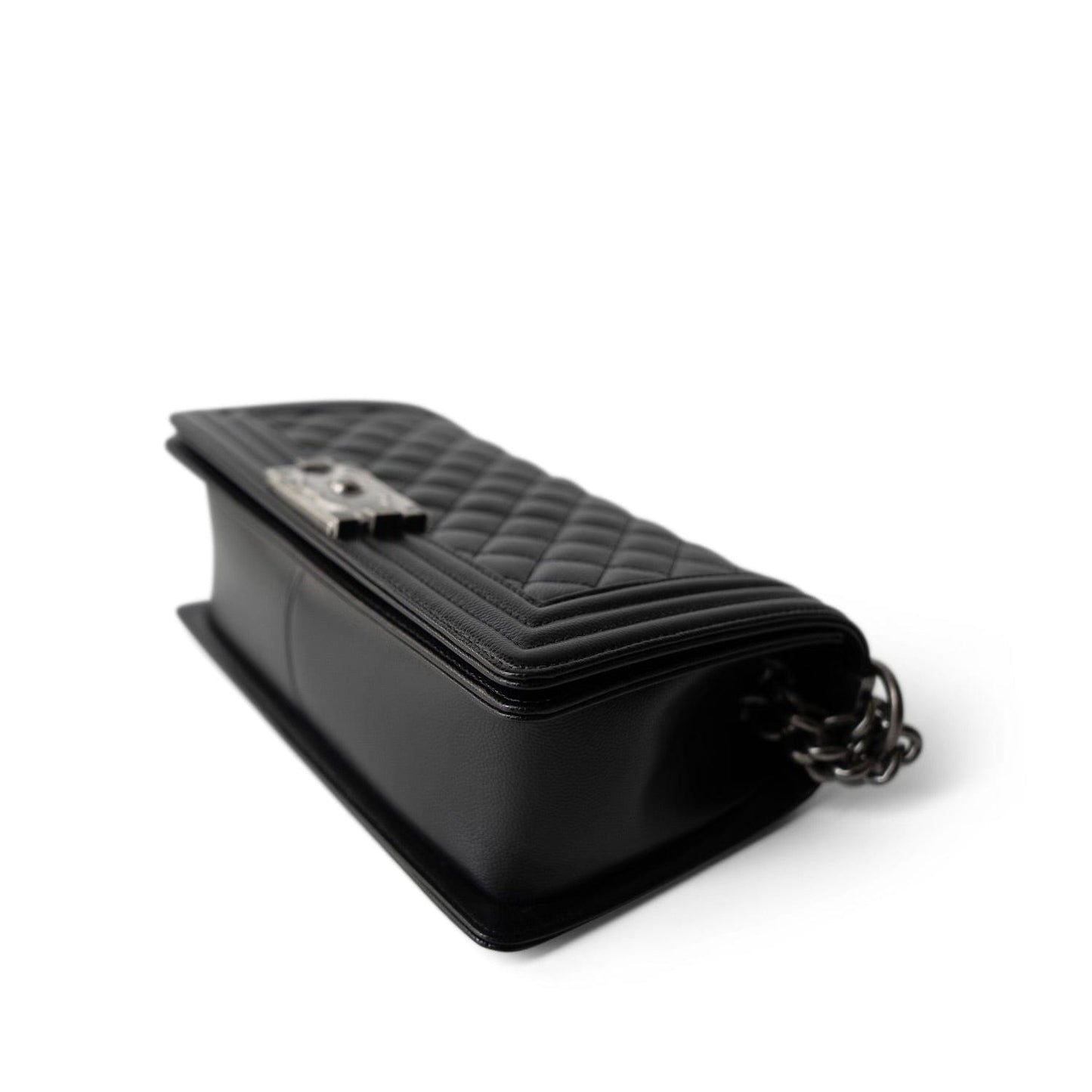 Black Caviar Quilted Boy Bag Old Medium Ruthenium Hardware