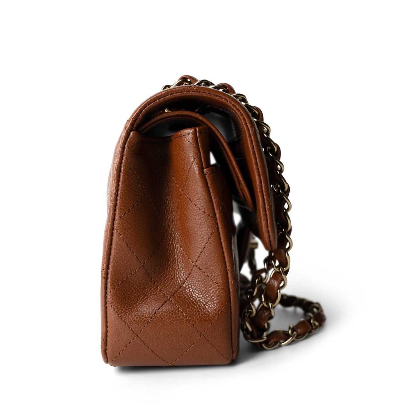 23A Brown/Cognac Caviar Quilted Classic Flap Small Light Gold Hardware