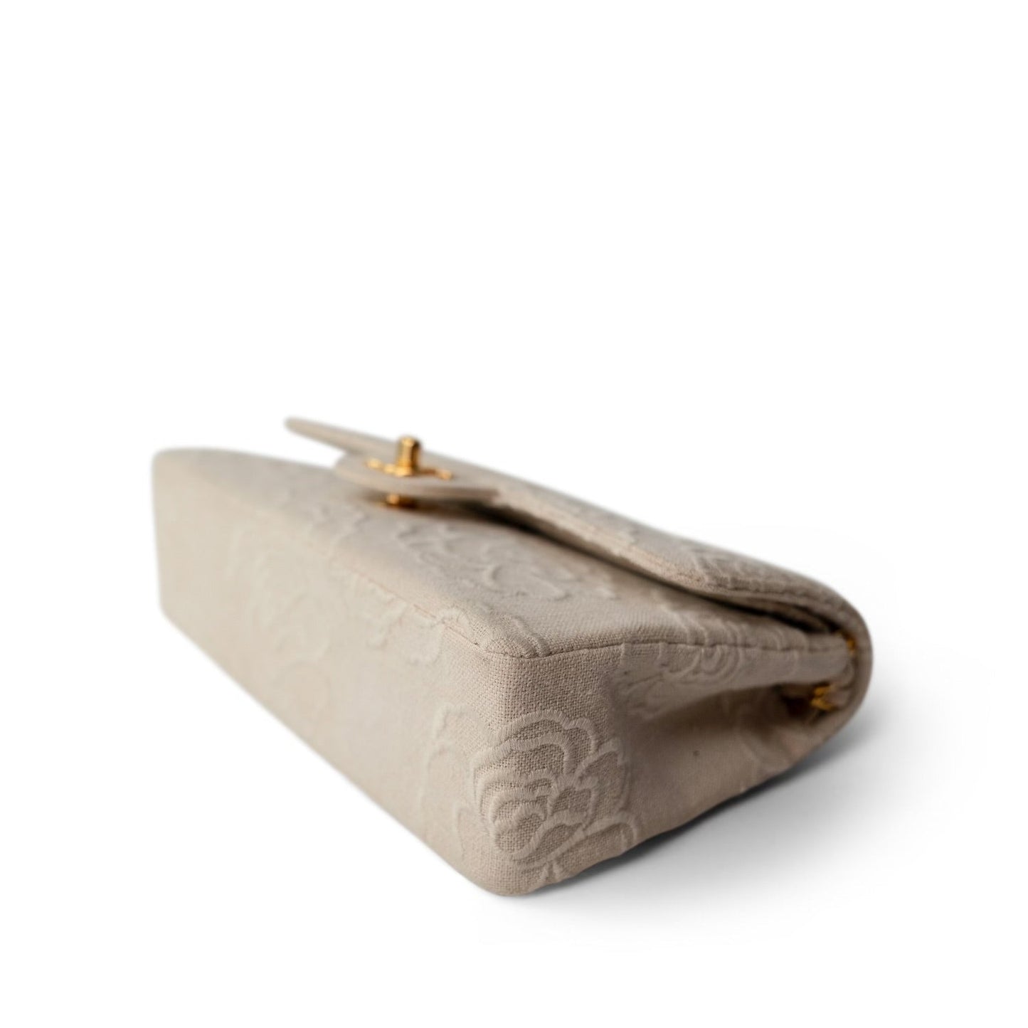 Ivory Canvas Camellia Classic Double Flap Gold Hardware
