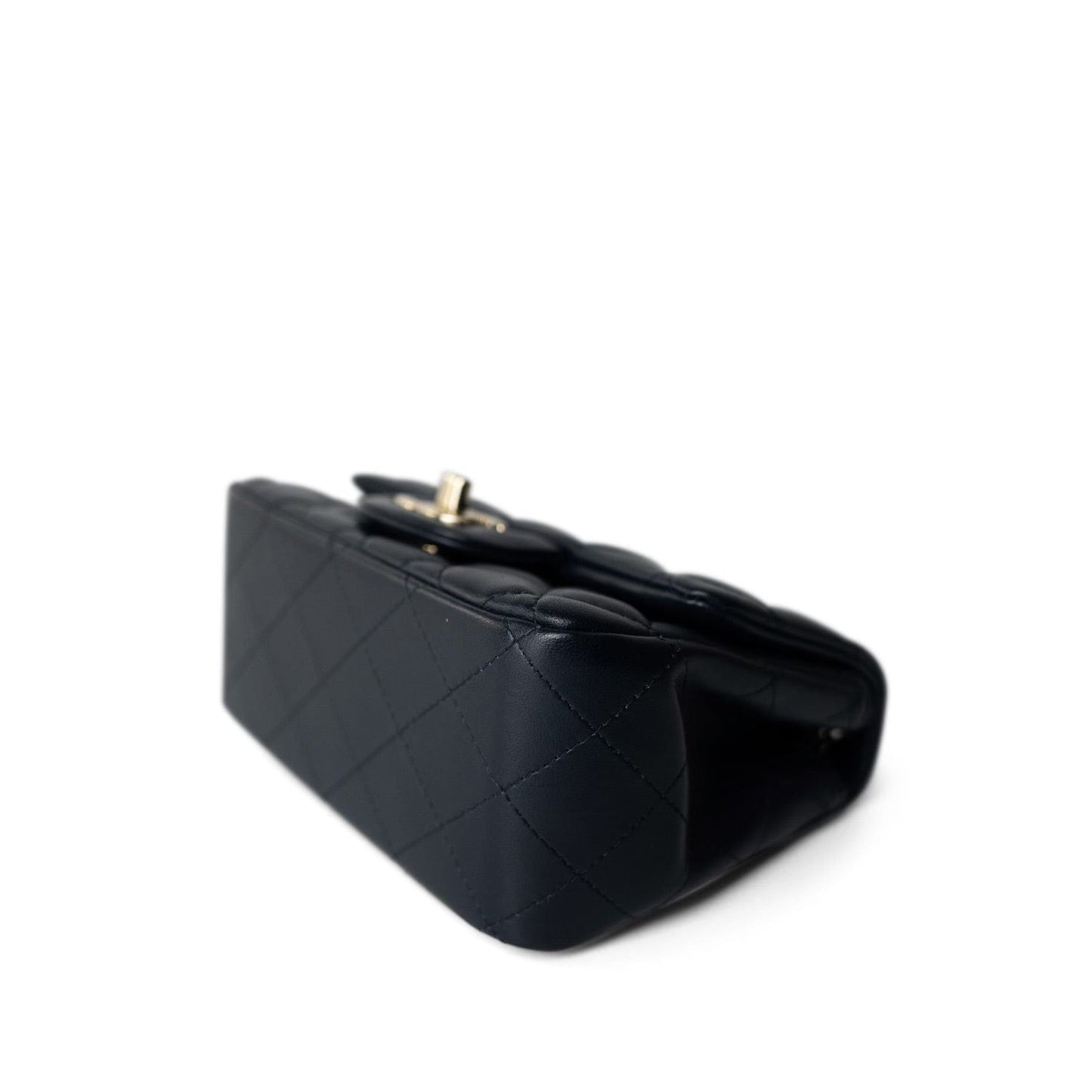 Navy Lambskin Quilted Mini Square Flap Bag LGHW