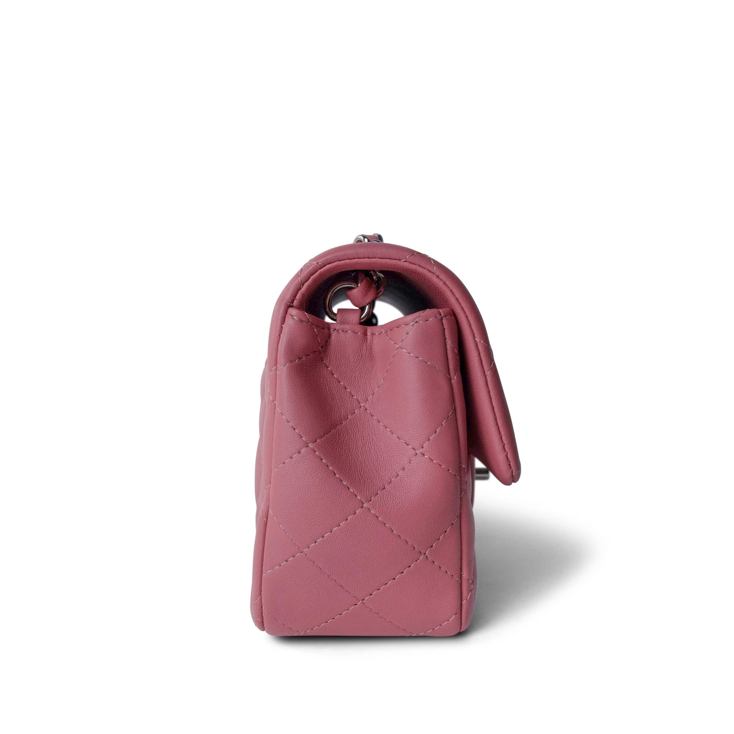 Pink/ Rose Nude Lambskin Quilted Mini Rectangular Flap Silver Hardware