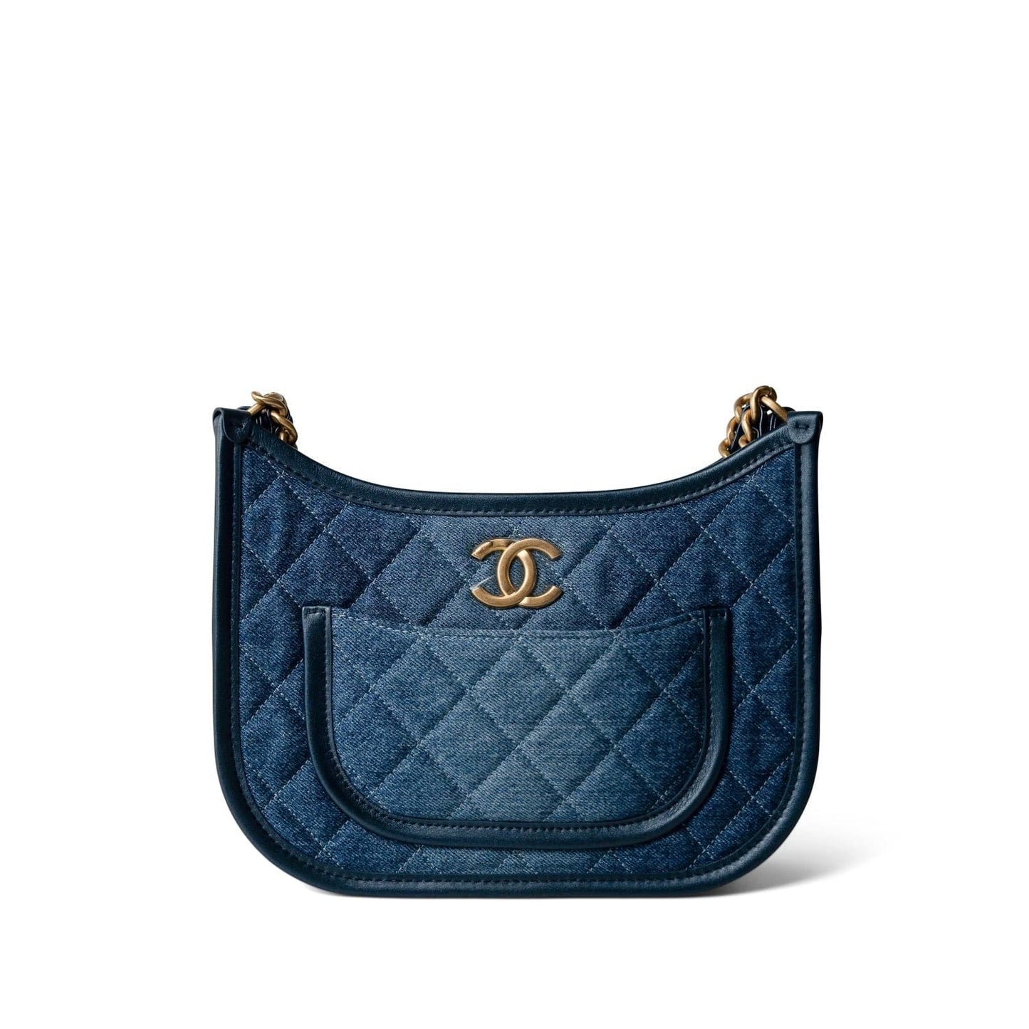 24S Denim Hobo Bag Aged Gold Hardware