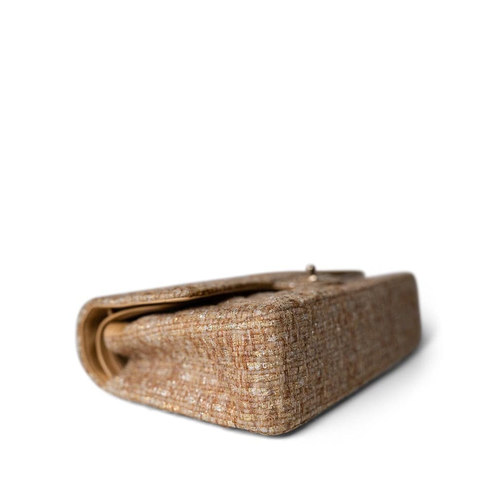 Bronze Gold Silver Tweed Quilted Beige Classic Flap Medium