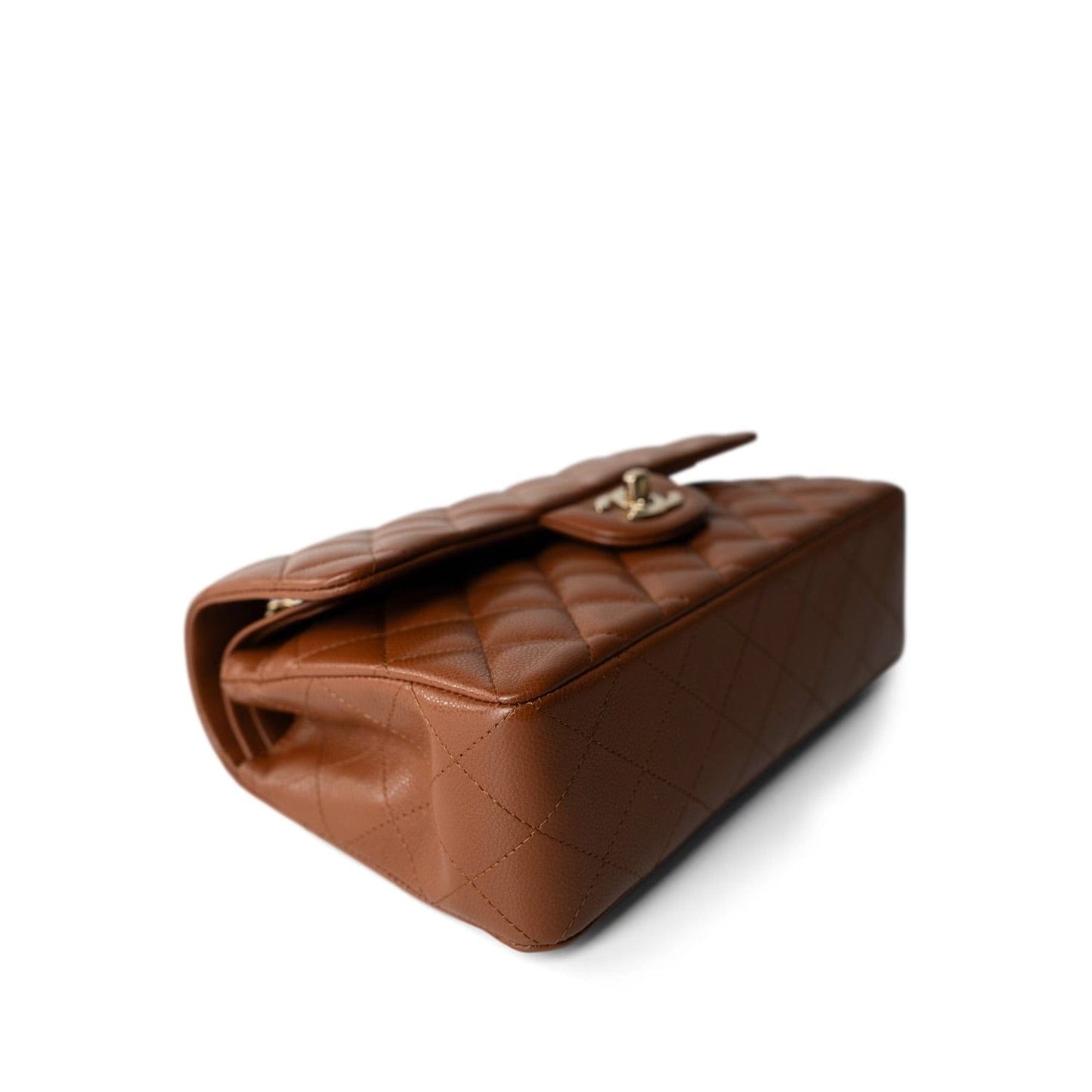 23A Brown/Cognac Caviar Quilted Classic Flap Small Light Gold Hardware