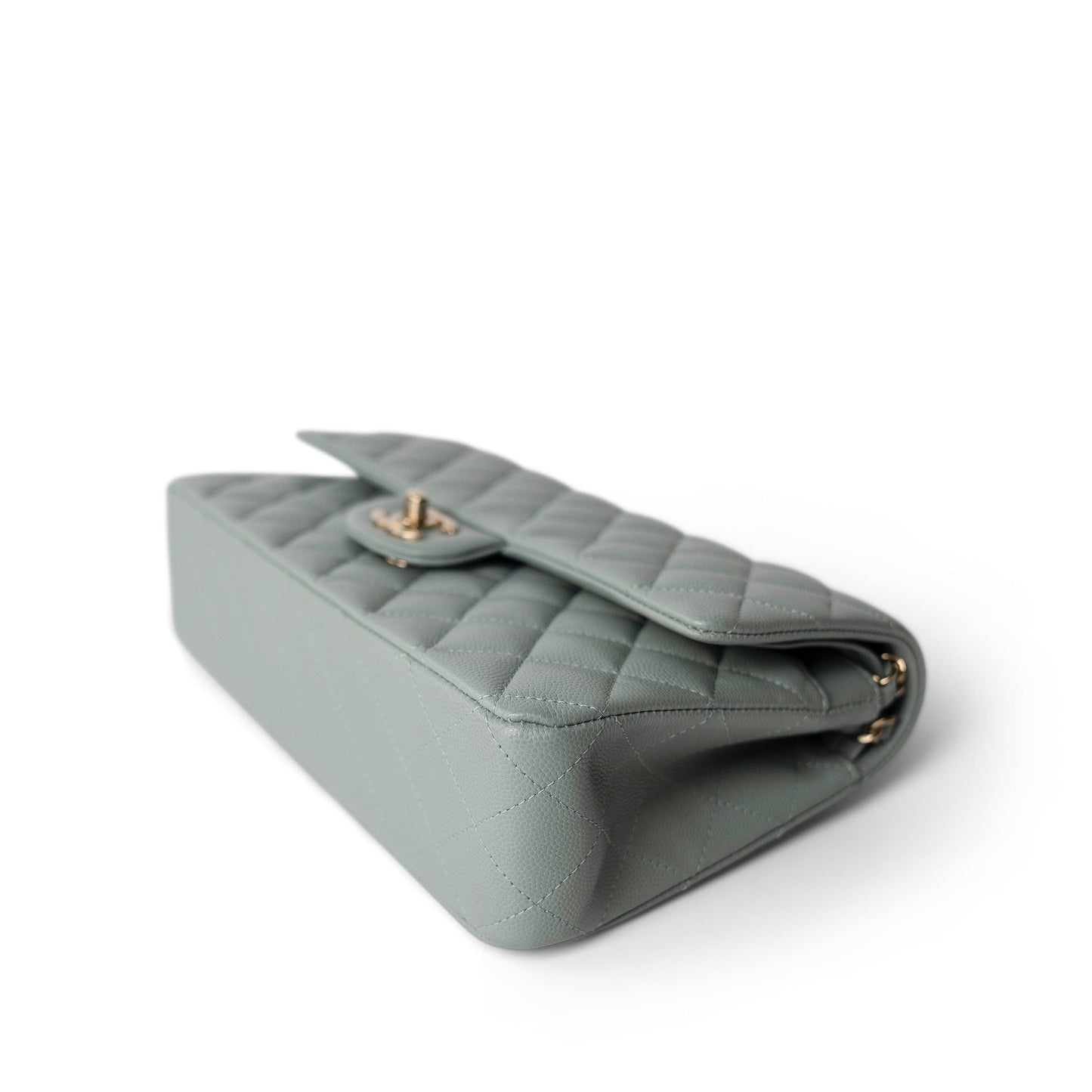 Light Green Caviar Quilted Classic Flap Medium Light Gold Hardware