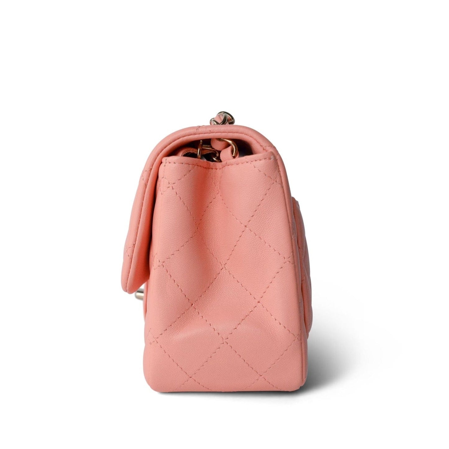 Peach Lambskin Quilted Mini Square Flap LGHW