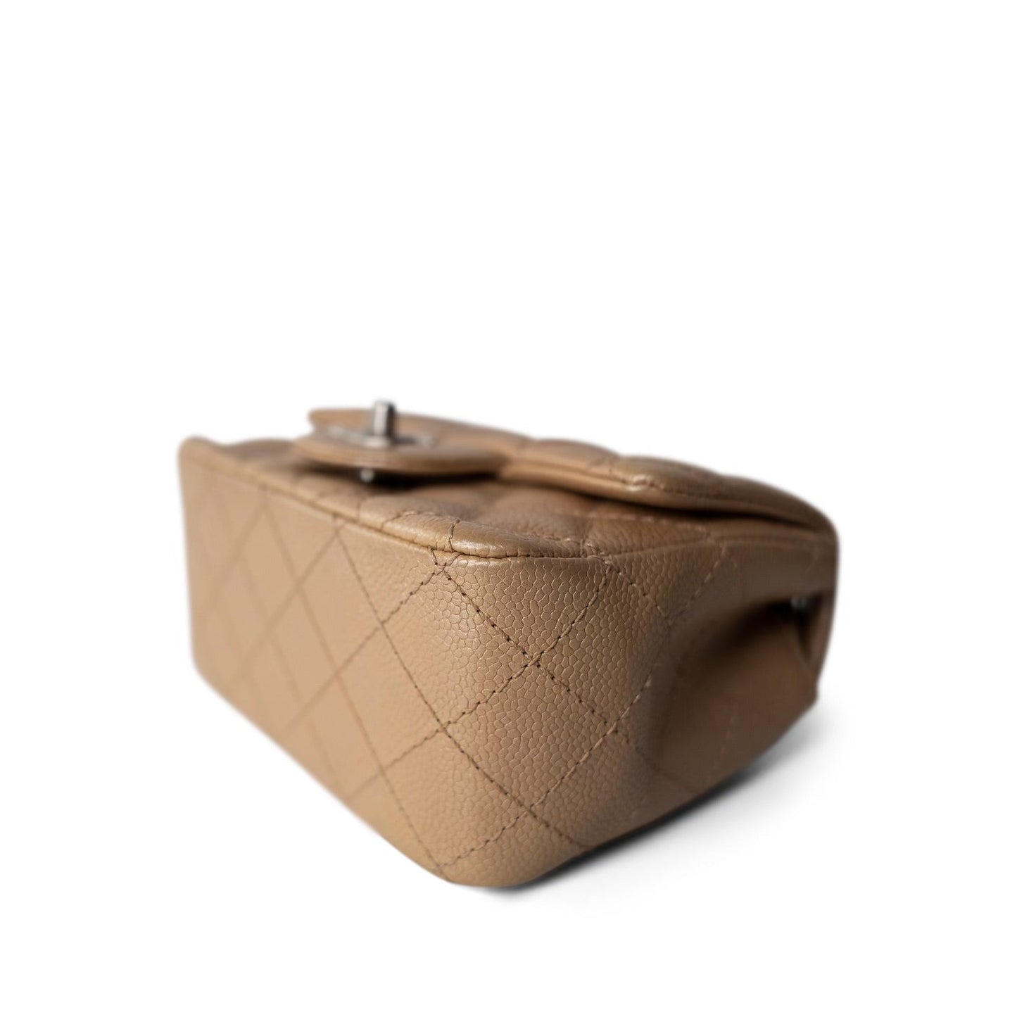 Pearly Beige Caviar Quilted Mini Square Flap SHW