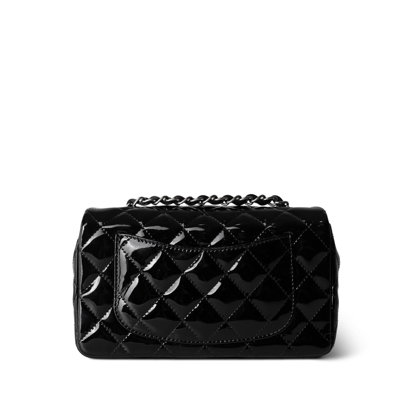 15B Black Patent Quilted Mini Rectangular Flap Silver Hardware