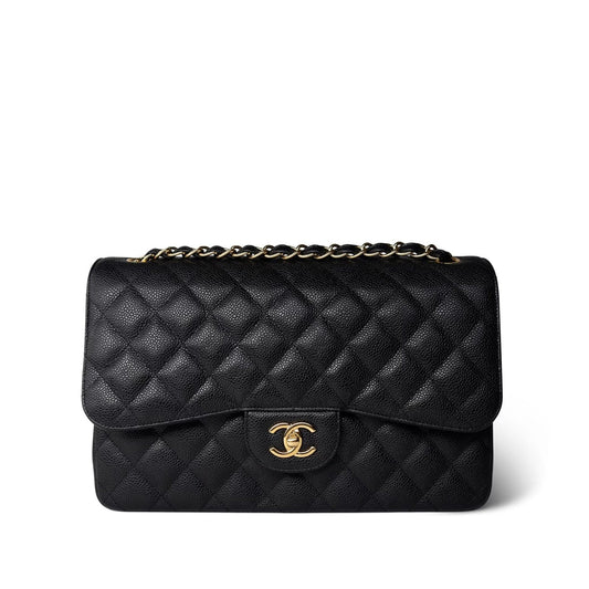 Black Caviar Quilted Jumbo Classic Flap Gold Hardware