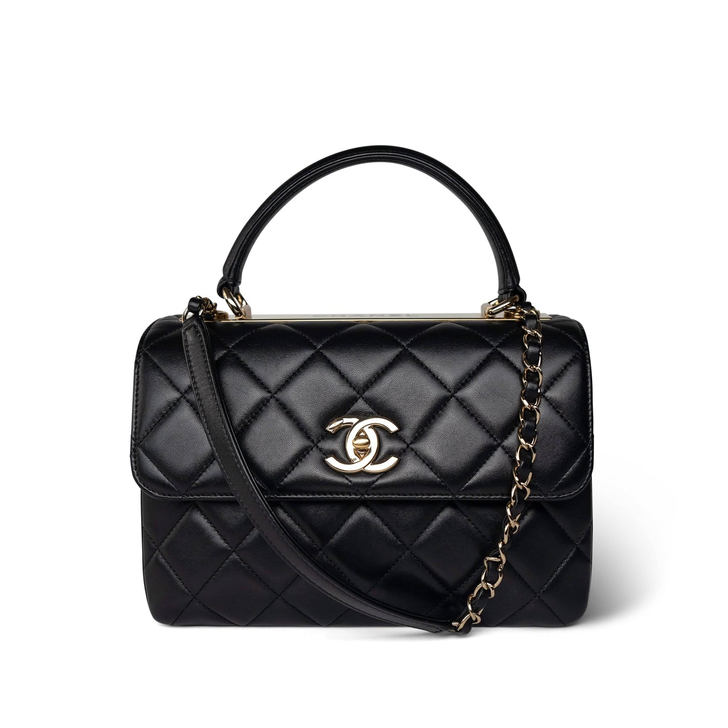 Black Lambskin Quilted Trendy CC Small Light Gold Hardware