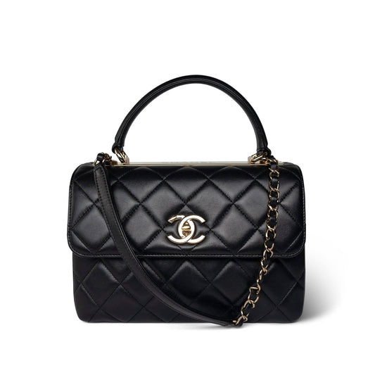 Black Lambskin Quilted Trendy CC Small Light Gold Hardware