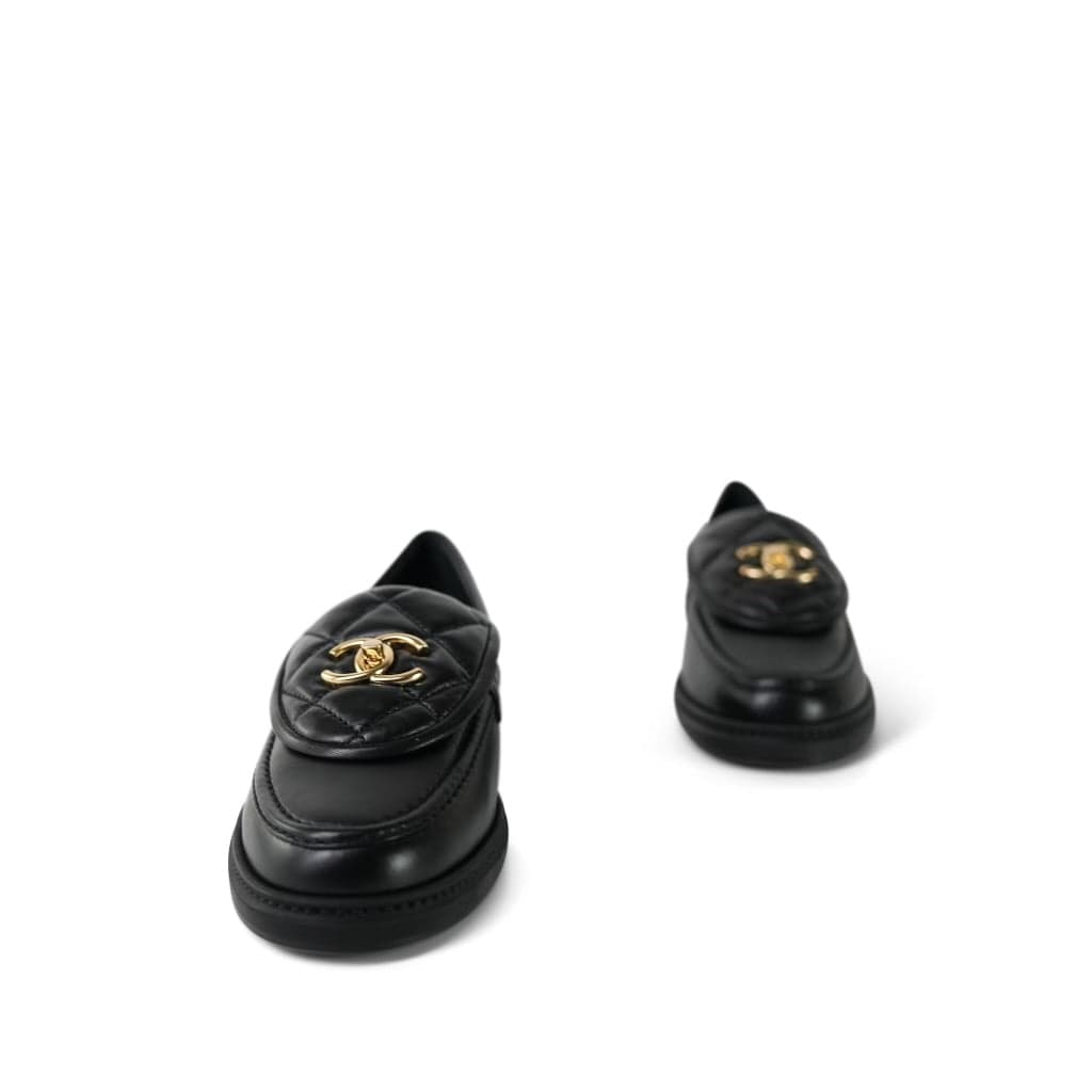 24C Black Lambskin CC Turnlock Loafers Size 38