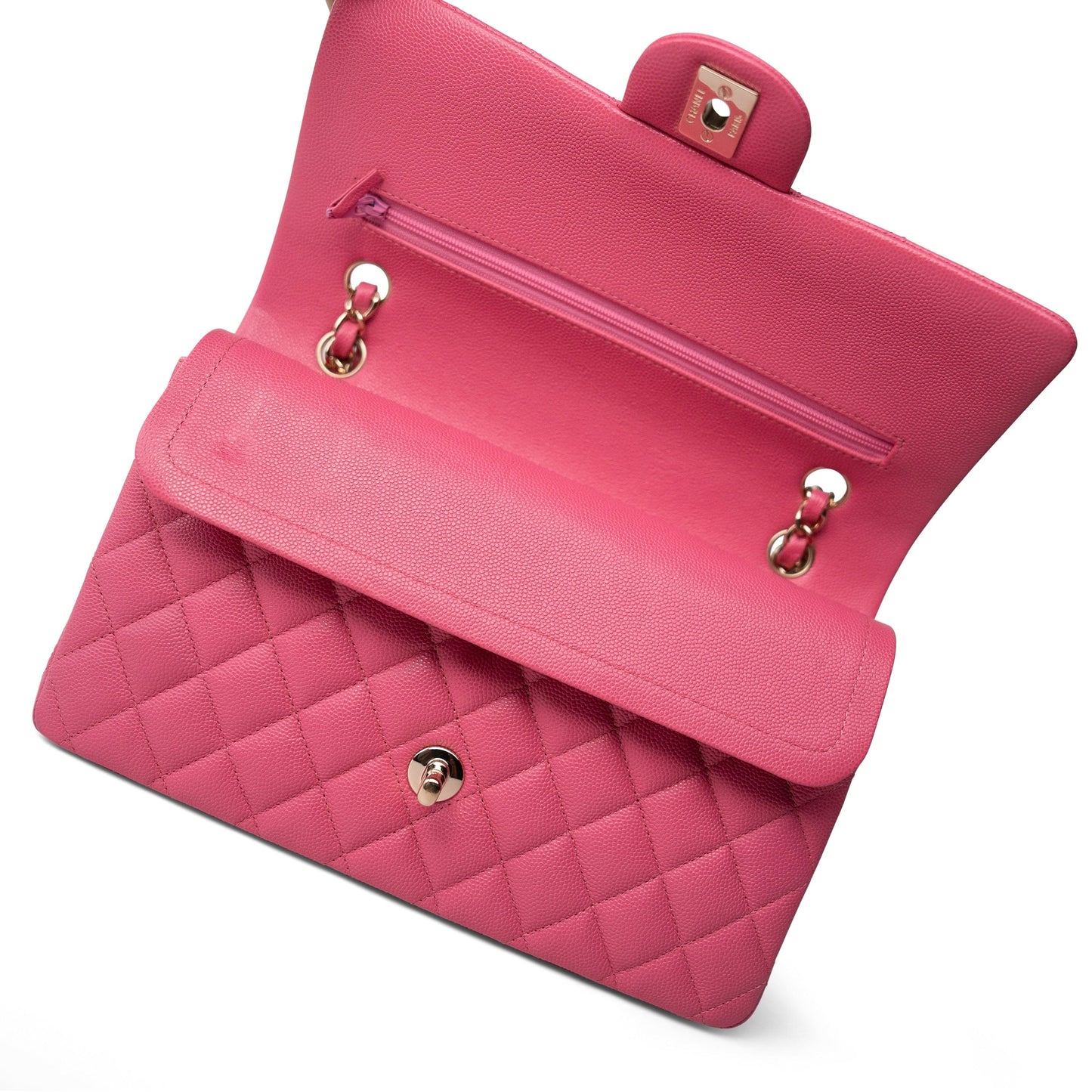 19C Pink Caviar Quilted Classic Flap Medium