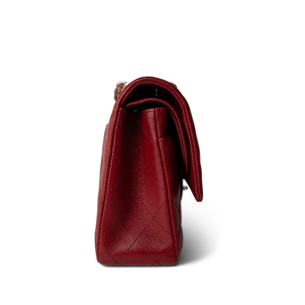 17B Red/Raspberry Caviar Quilted Medium Classic Flap Silver Hardware