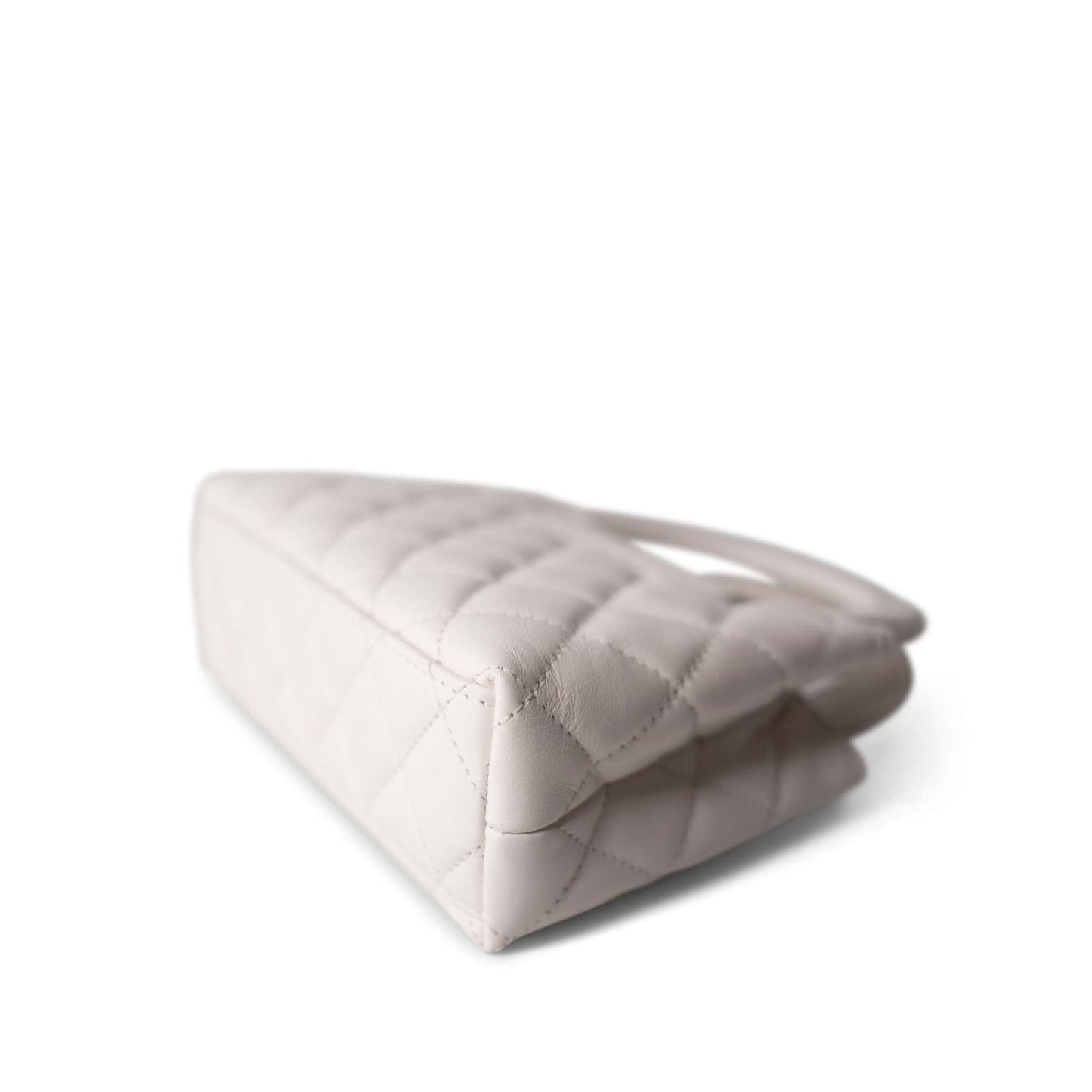 24P Shiny Aged Calfskin Quilted Nano Kelly Shopper White Antique Gold Hardware