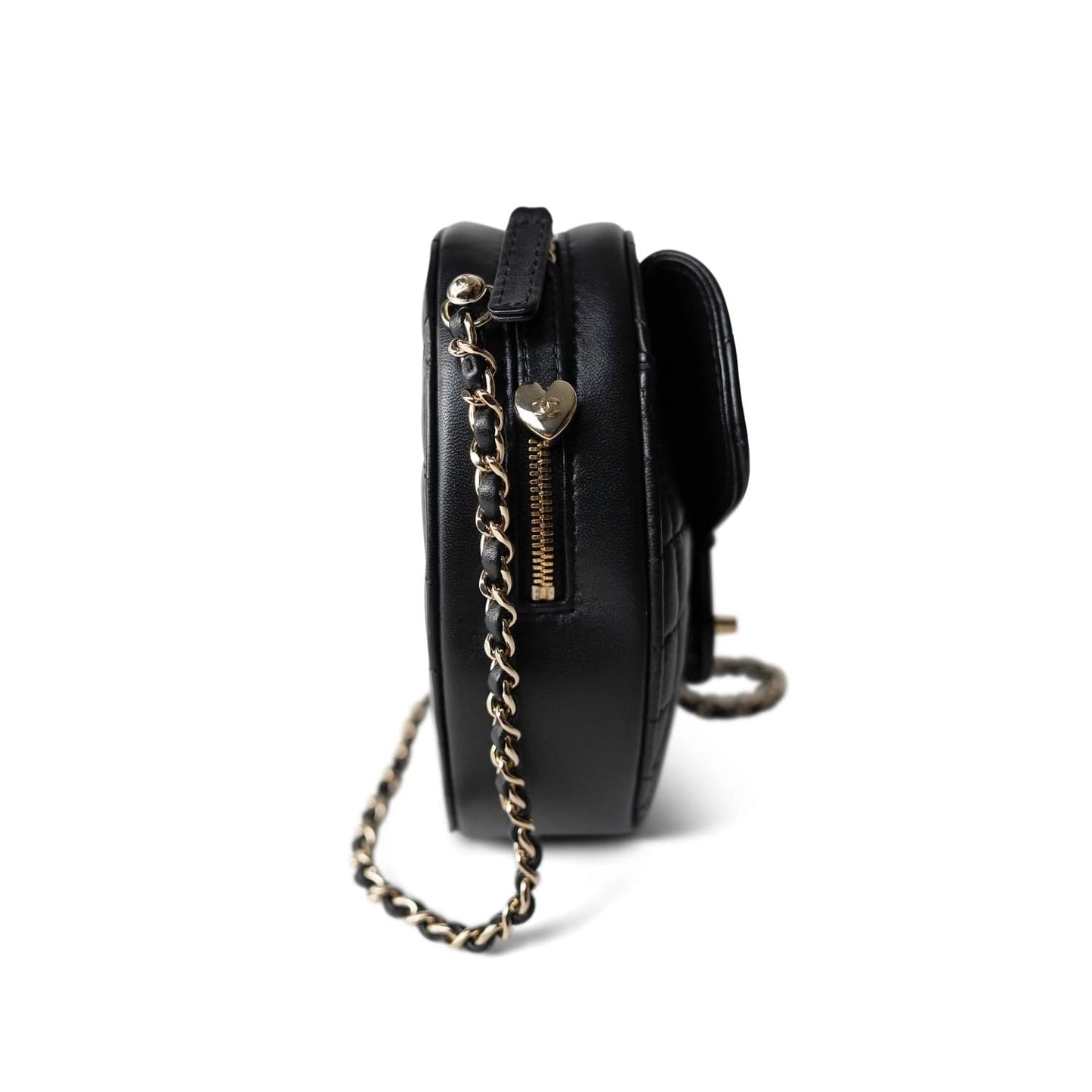 22S CC In Love Black Lambskin Quilted Large Heart Bag LGHW